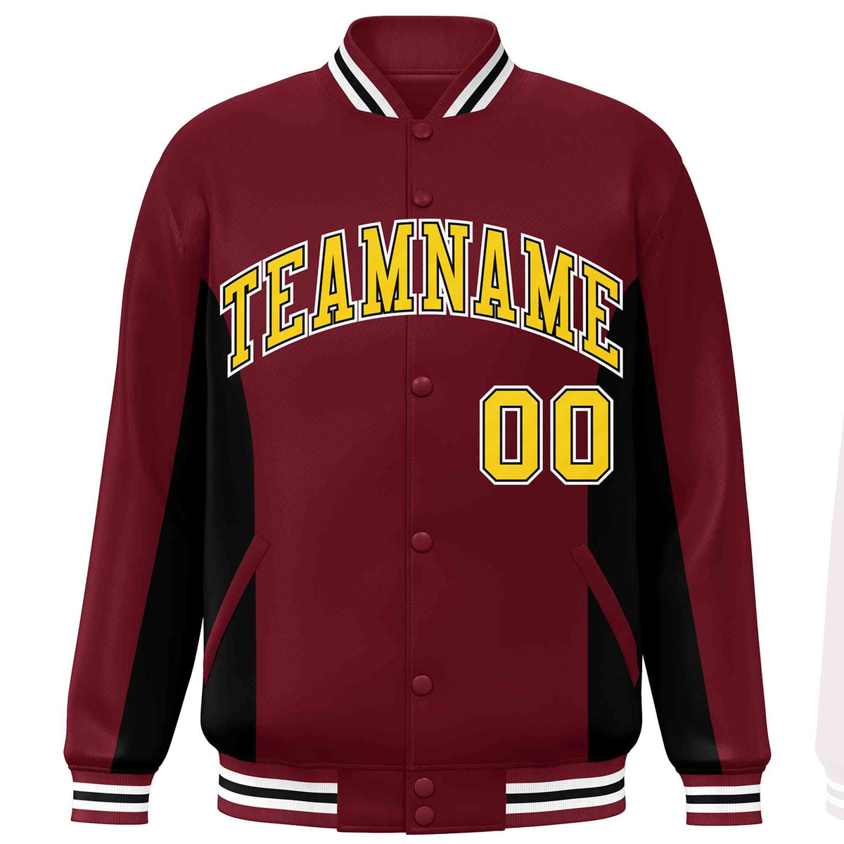 Custom Crimson Black-Gold Varsity Full-Snap Color Block Letterman Baseball Jacket