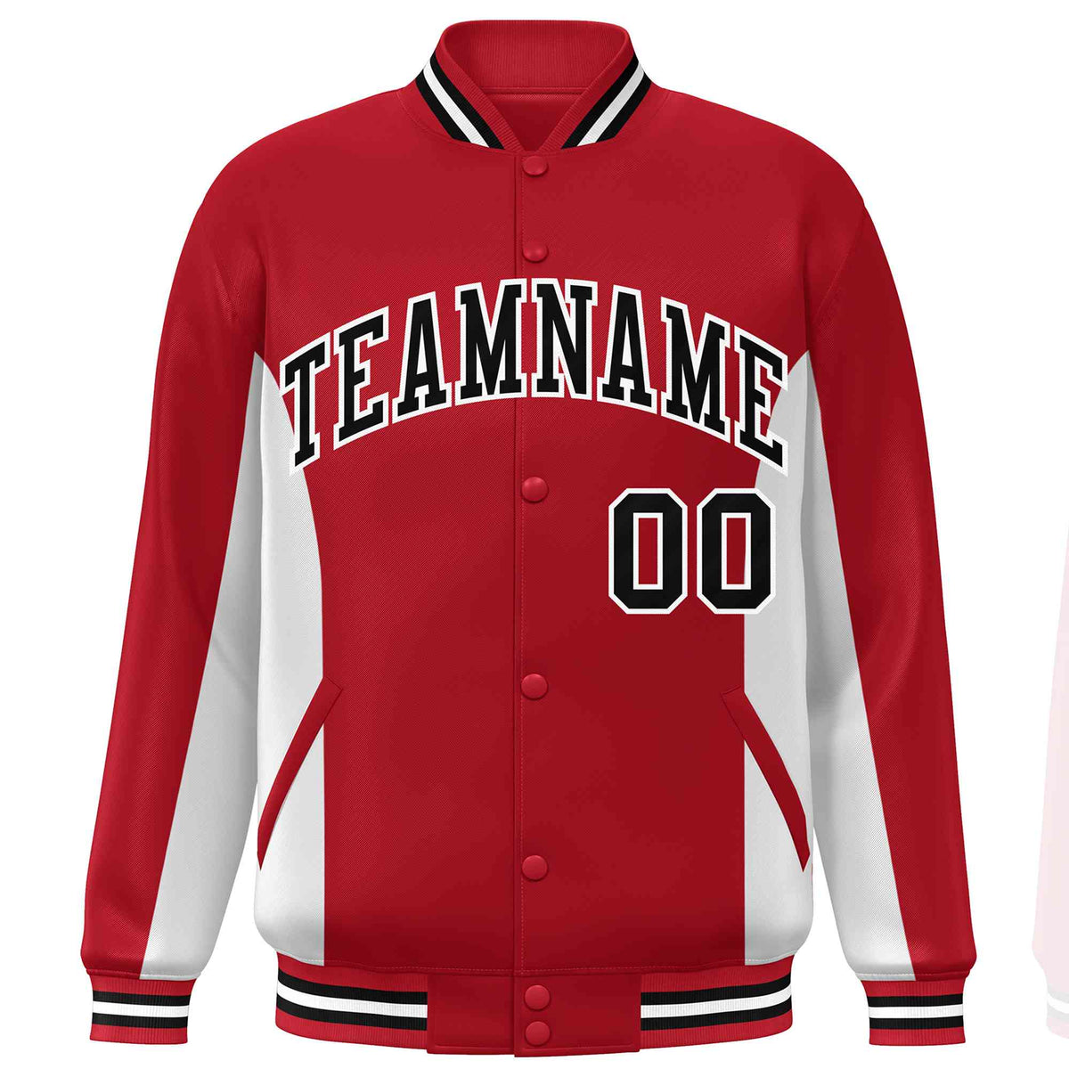 Custom Red White-Black Varsity Full-Snap Color Block Letterman Baseball Jacket