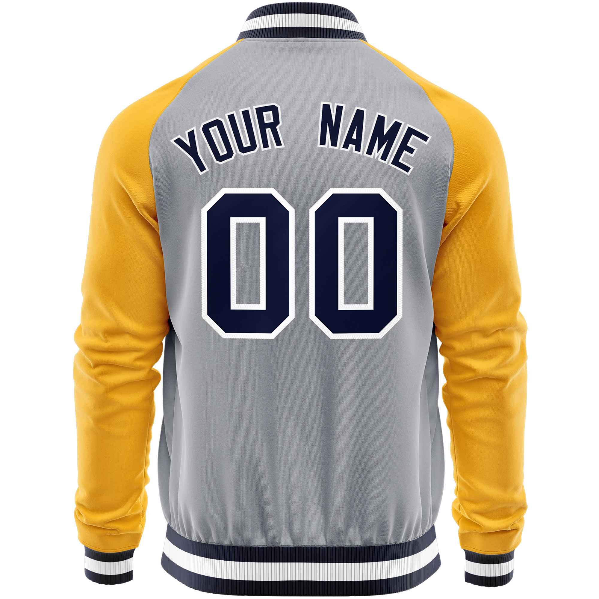 Custom Gray Yellow Varsity Full-Zip Raglan Sleeves Letterman Baseball Jacket