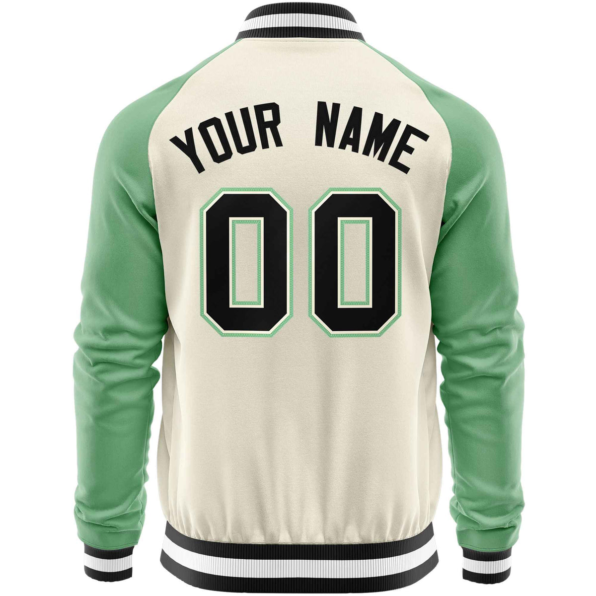 Custom Cream Light Green Varsity Full-Zip Raglan Sleeves Letterman Baseball Jacket