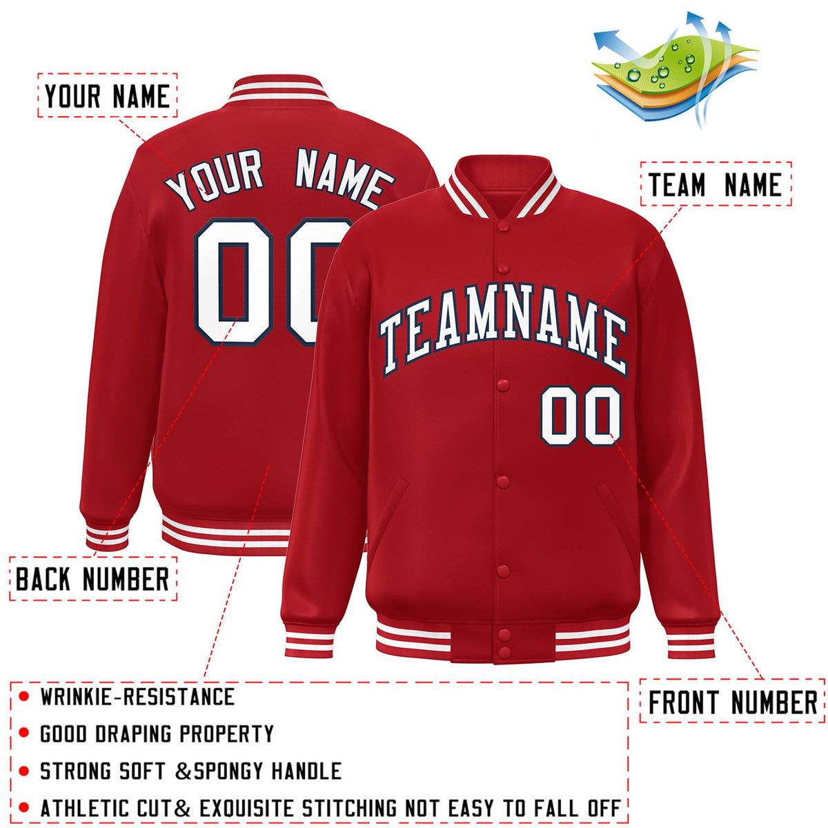 Custom Red White-Navy Letterman Two Tone Classic Style Varsity Full-Snap Jacket