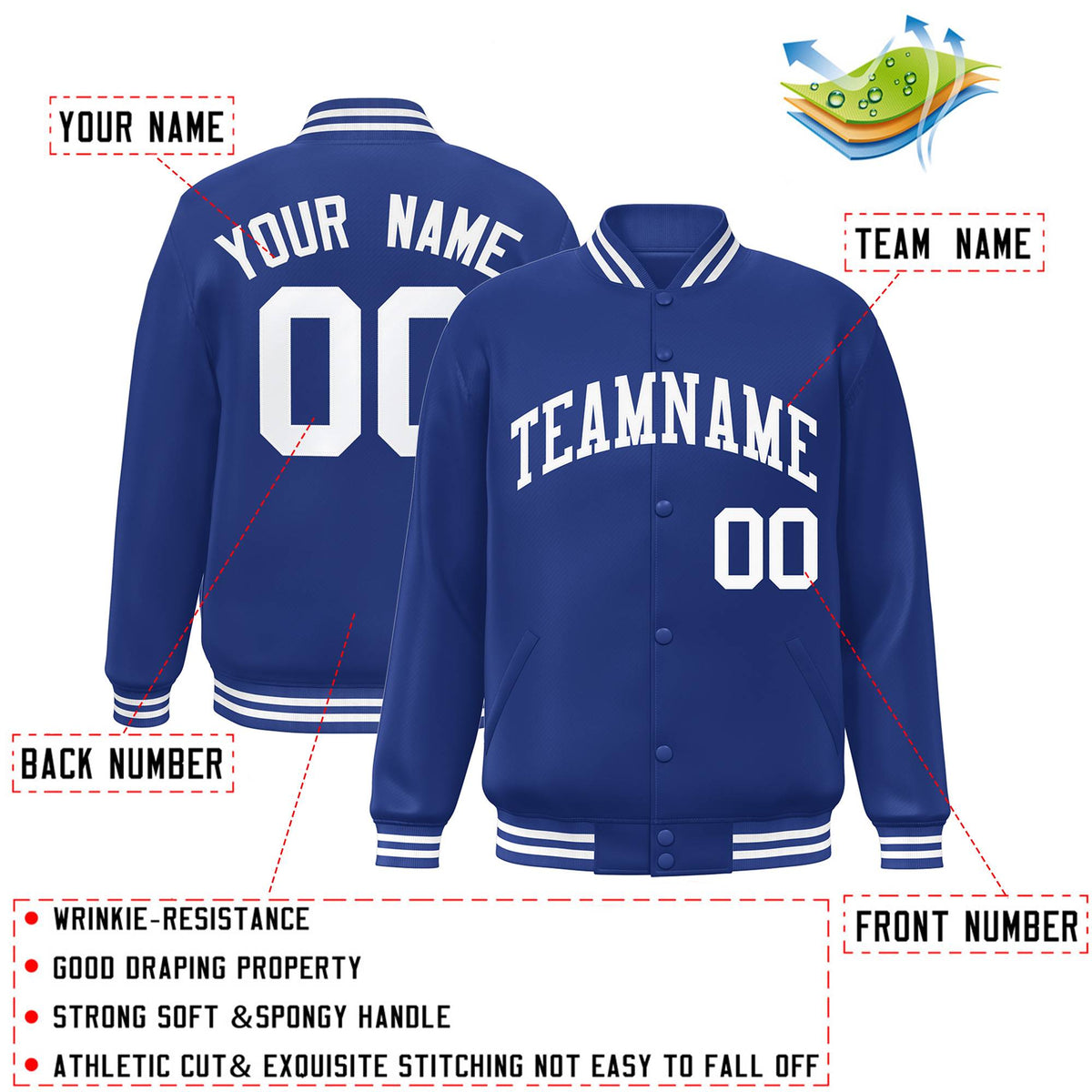 Custom Royal White Letterman Two Tone Classic Style Varsity Full-Snap Jacket