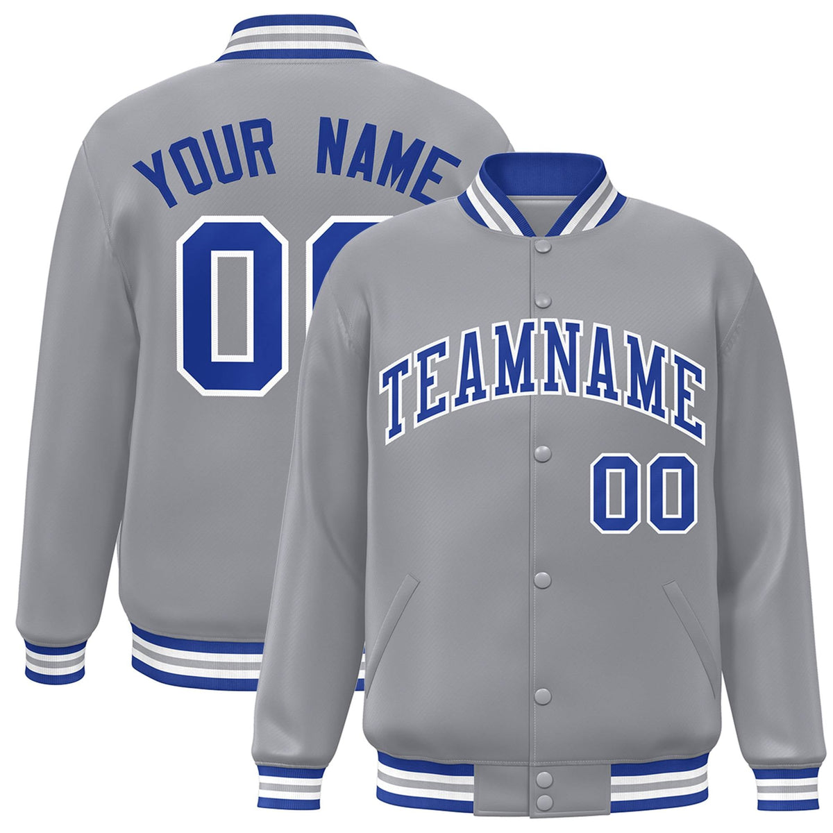 Custom Gray Royal-White Letterman Two Tone Classic Style Varsity Full-Snap Jacket