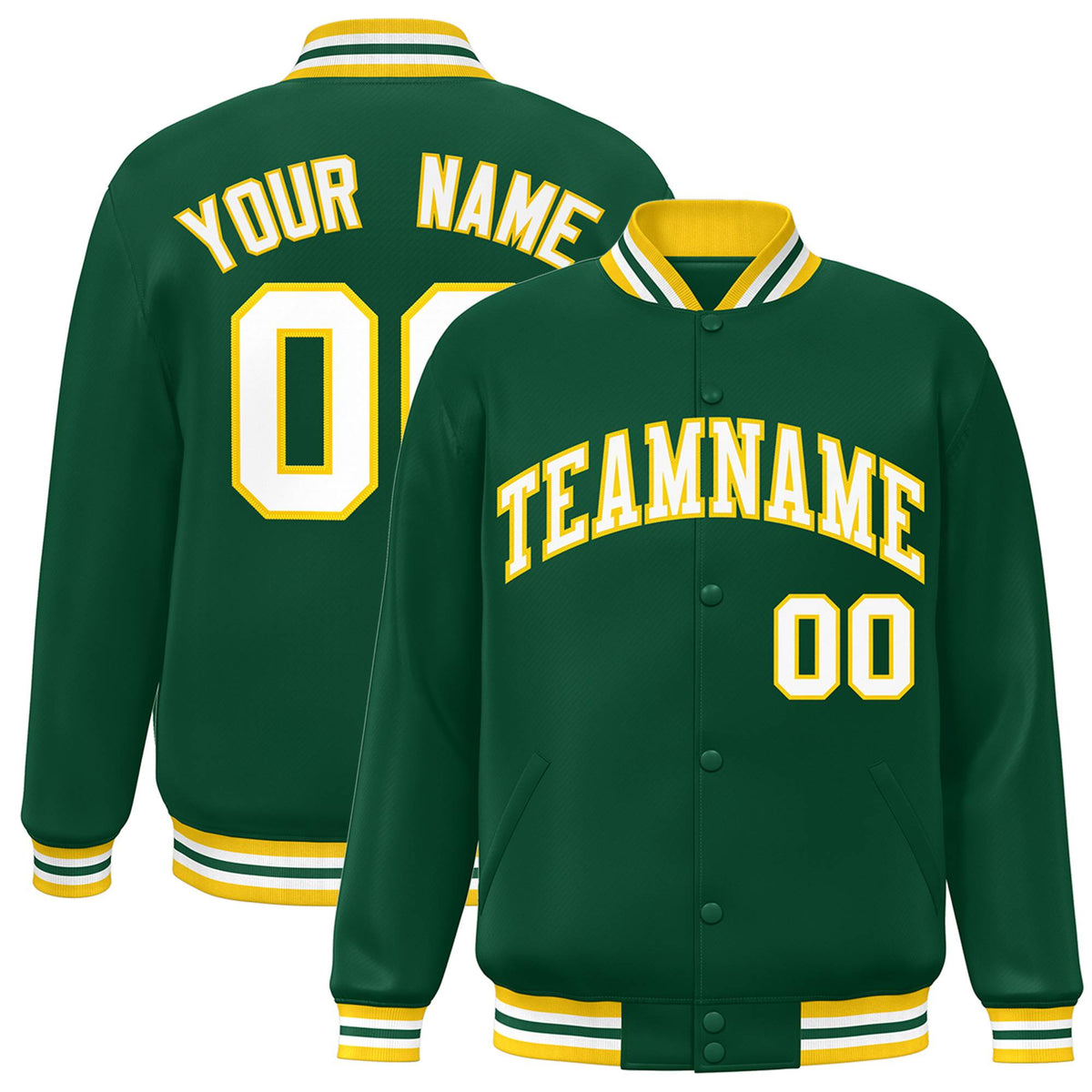 Custom Green White-Gold Letterman Two Tone Classic Style Varsity Full-Snap Jacket