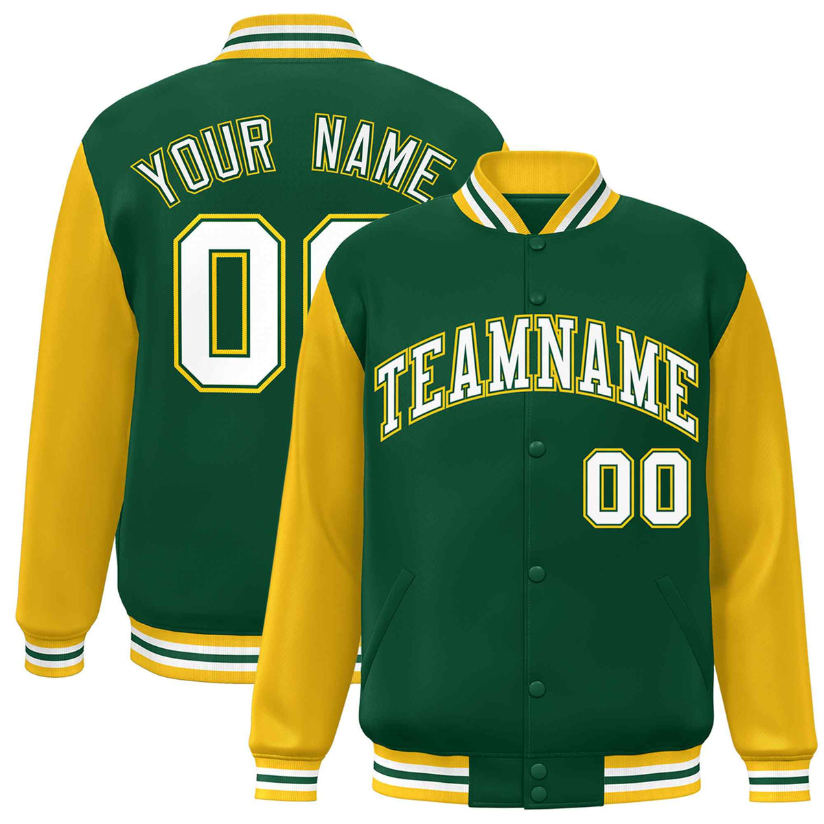 Custom Green White-Green Raglan Sleeves Varsity Full-Snap Letterman Jacket | KXKSHOP