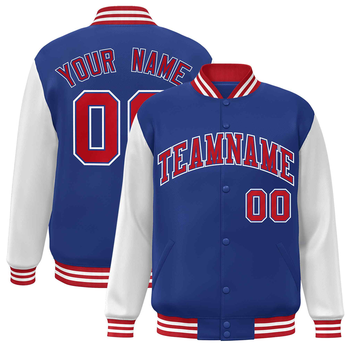 Custom Royal Red-Royal Raglan Sleeves Varsity Full-Snap Letterman Jacket | KXKSHOP
