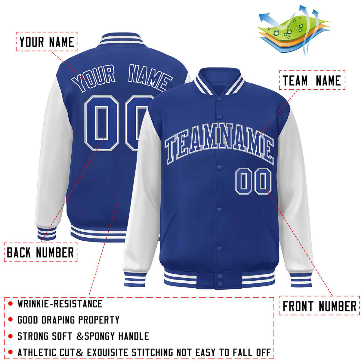 Custom Green White Raglan Sleeves Varsity Full-Snap Letterman Jacket | KXKSHOP