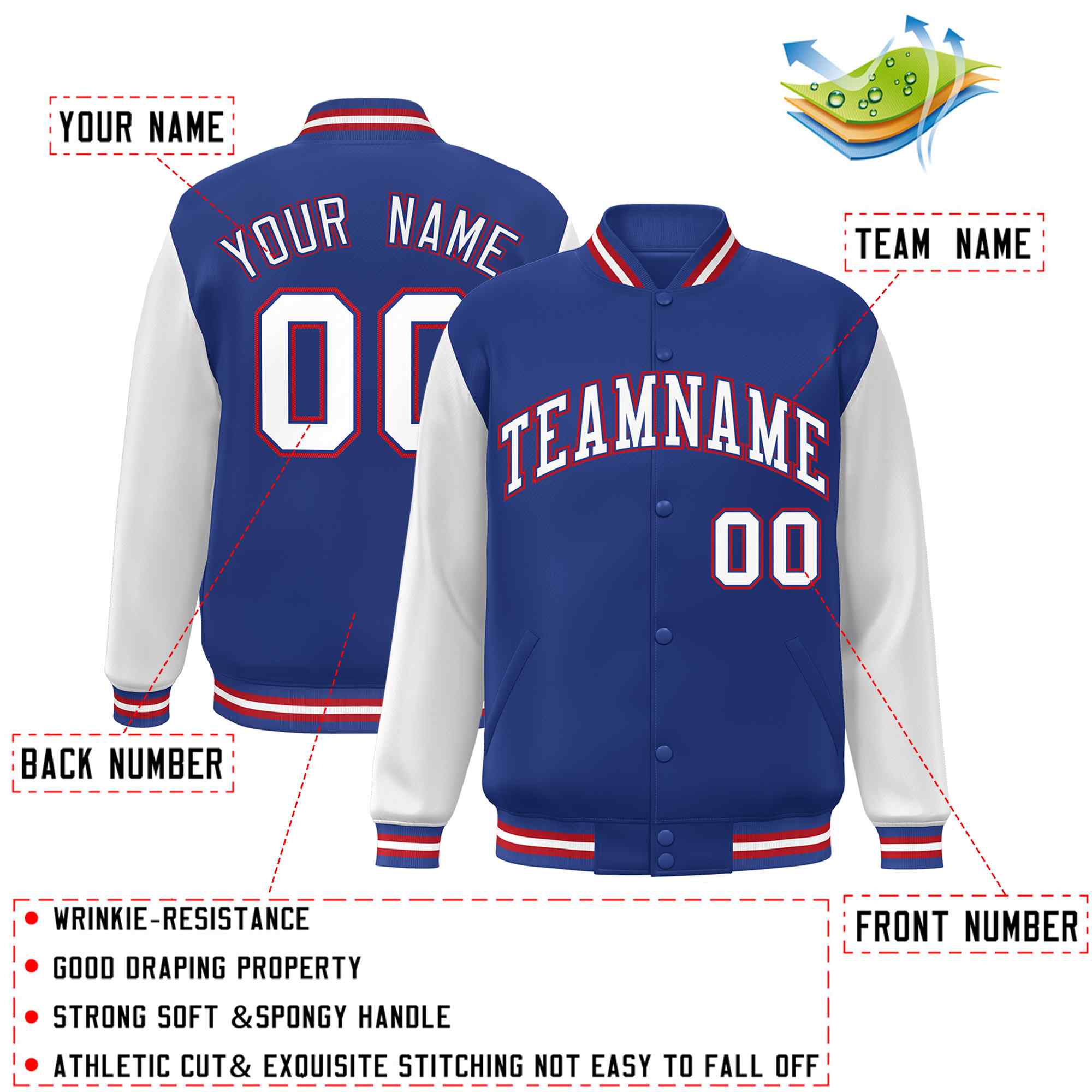 Custom Green White Raglan Sleeves Varsity Full-Snap Letterman Jacket | KXKSHOP