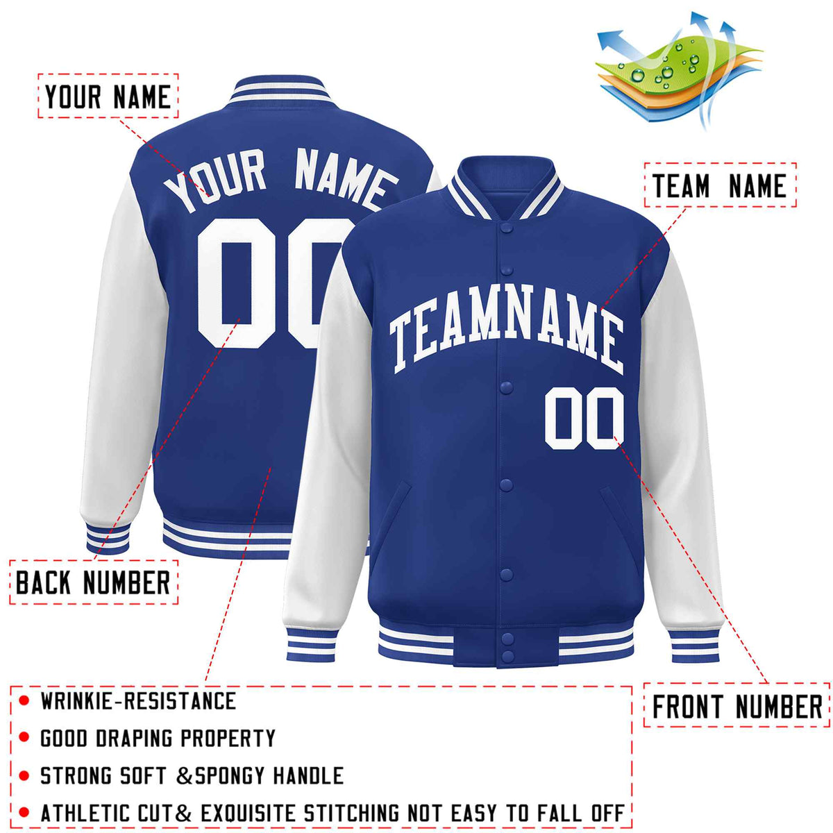 Custom Green White Raglan Sleeves Varsity Full-Snap Letterman Jacket | KXKSHOP