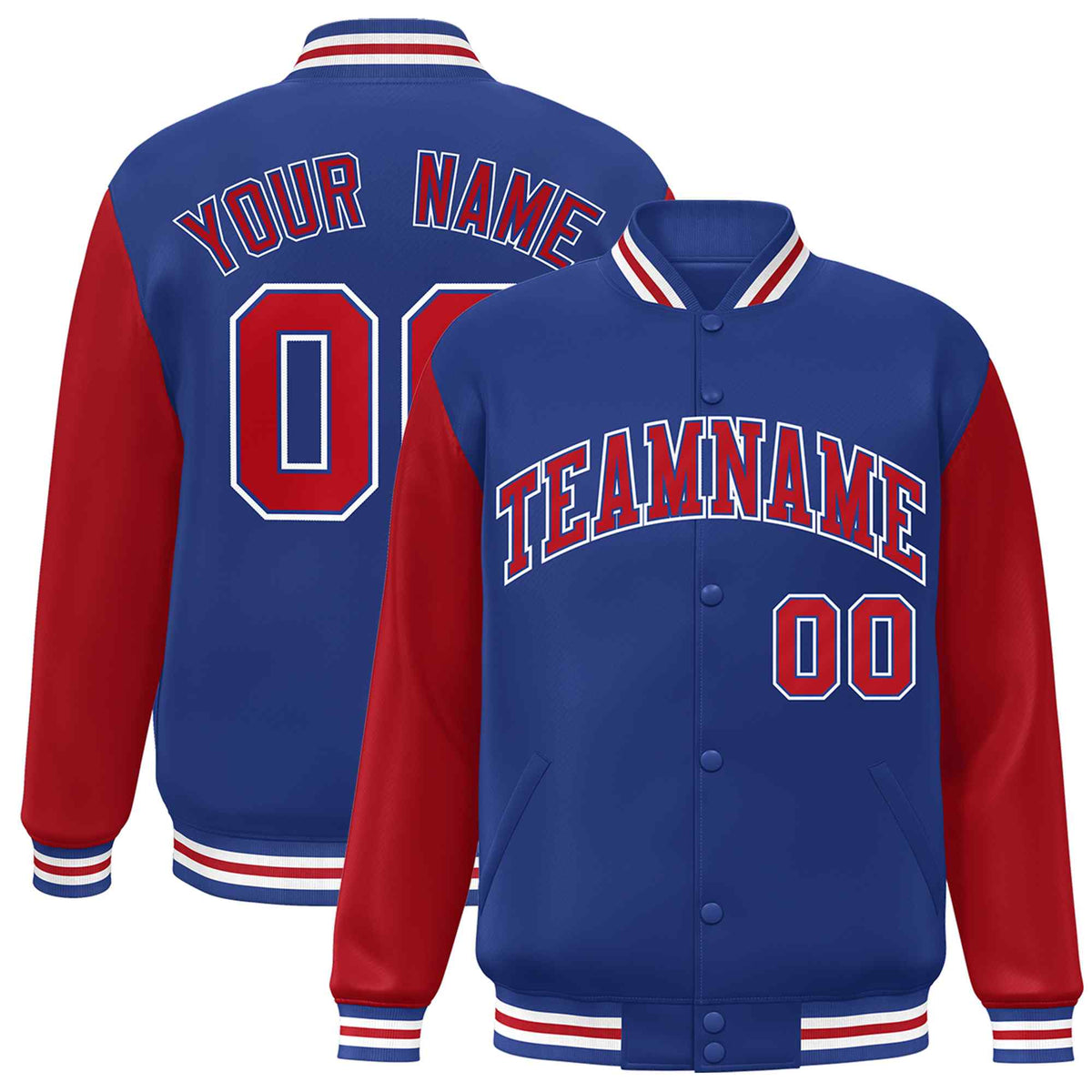 Custom Royal Red-Royal Raglan Sleeves Varsity Full-Snap Letterman Jacket | KXKSHOP