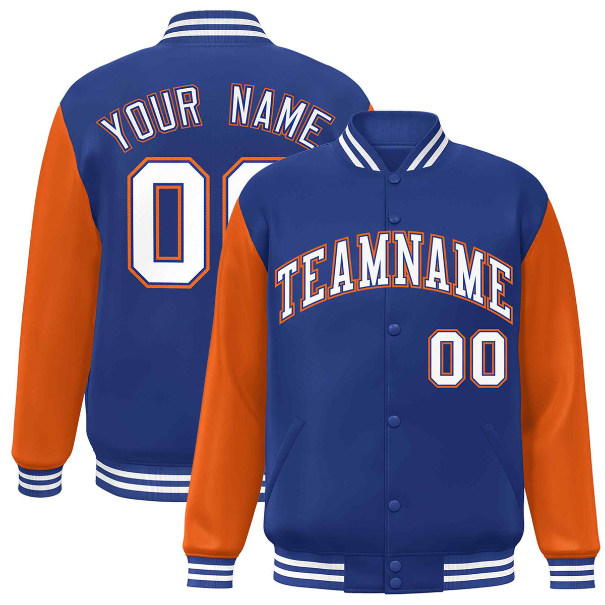 Custom Royal White-Royal Raglan Sleeves Varsity Full-Snap Letterman Jacket | KXKSHOP
