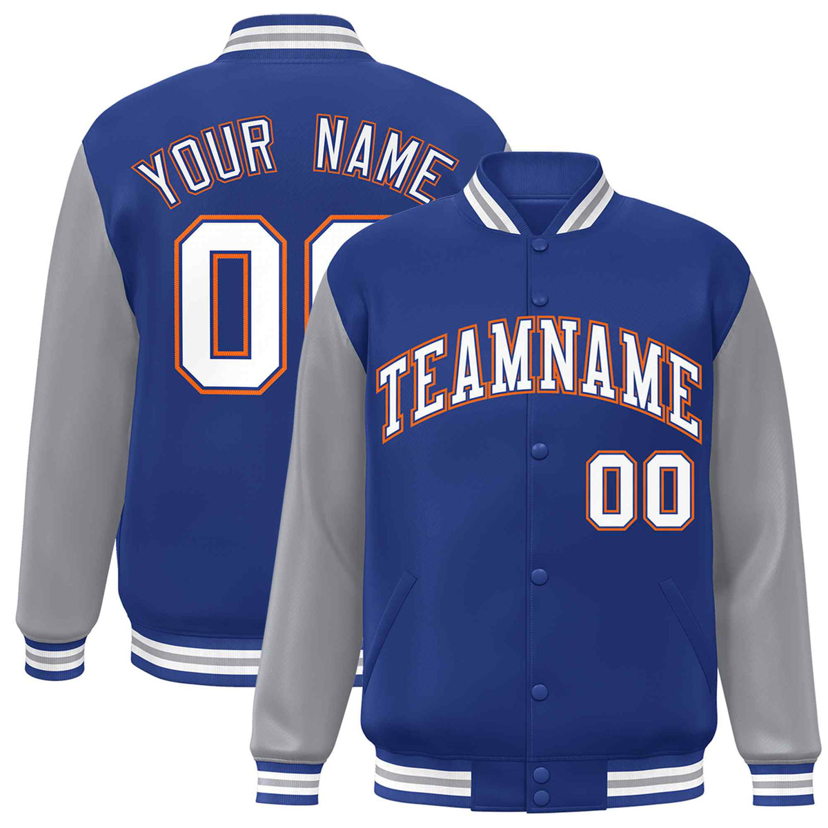 Custom Royal White-Royal Raglan Sleeves Varsity Full-Snap Letterman Jacket | KXKSHOP