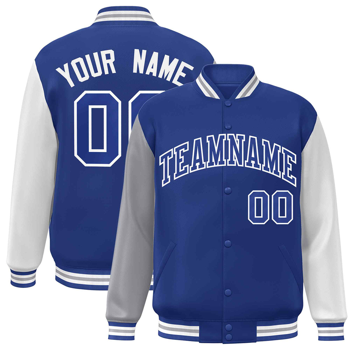 Custom Royal Royal-White Raglan Sleeves Varsity Full-Snap Letterman Jacket | KXKSHOP