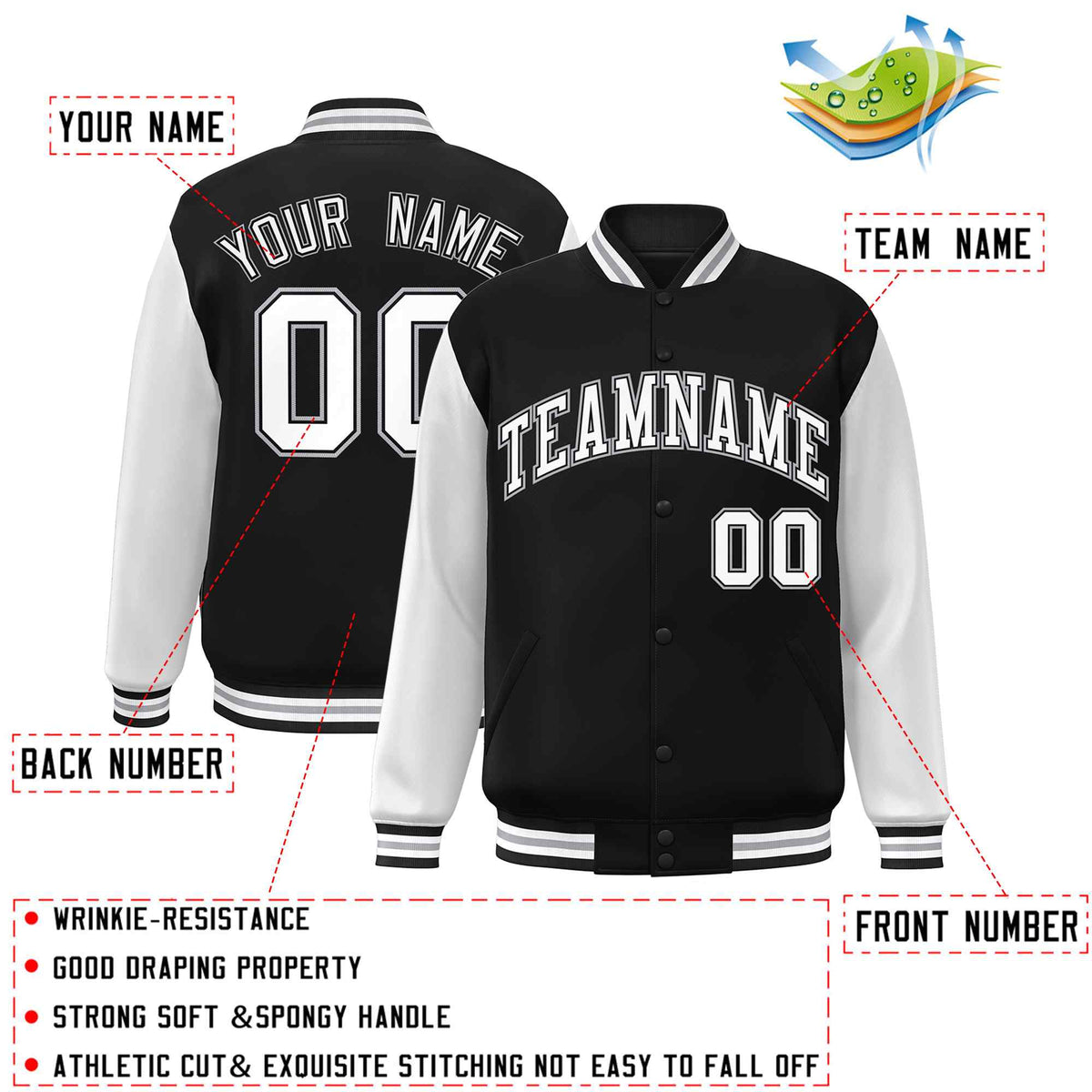 Custom Green White Raglan Sleeves Varsity Full-Snap Letterman Jacket | KXKSHOP