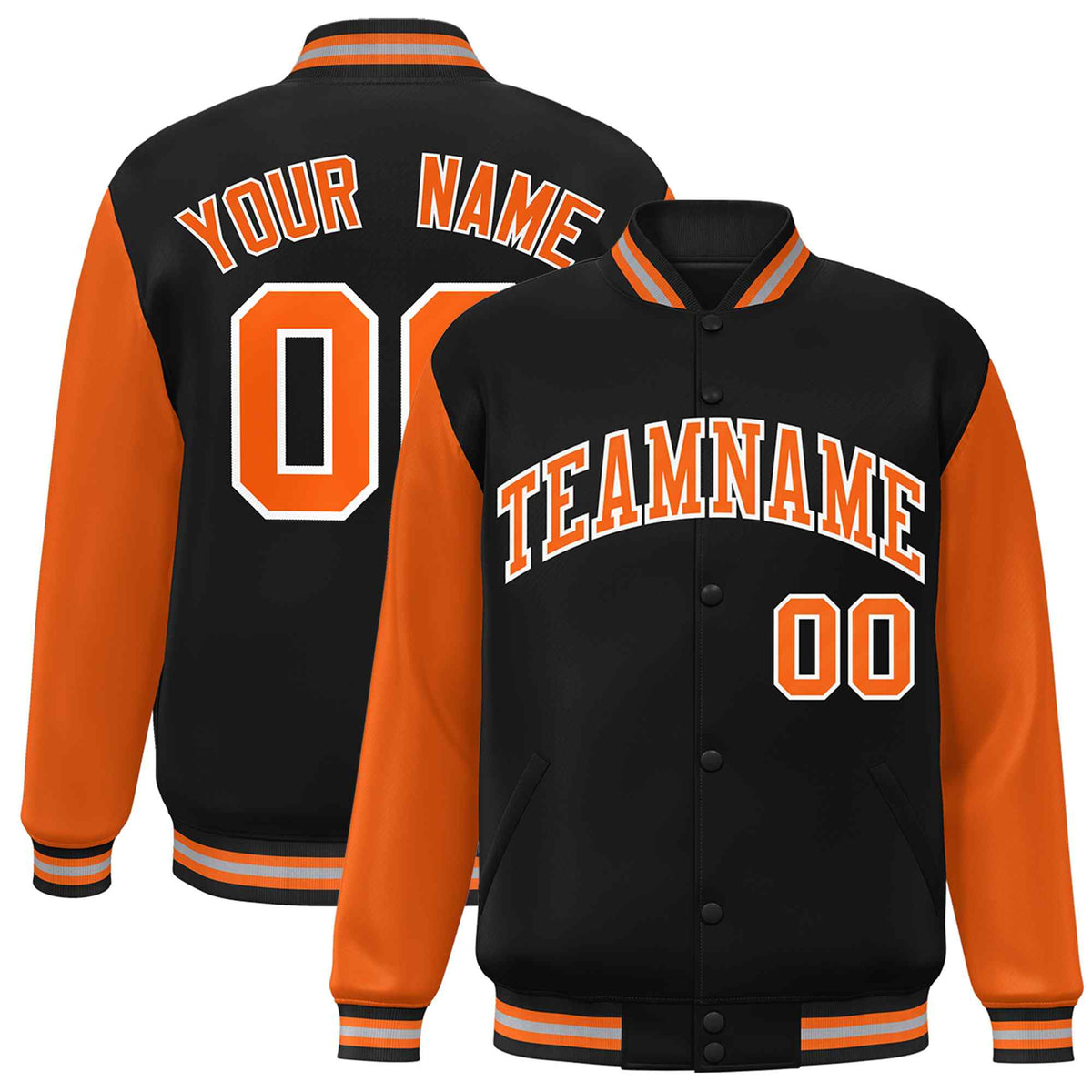 Custom Black Orange-White Raglan Sleeves Varsity Full-Snap Letterman Jacket | KXKSHOP