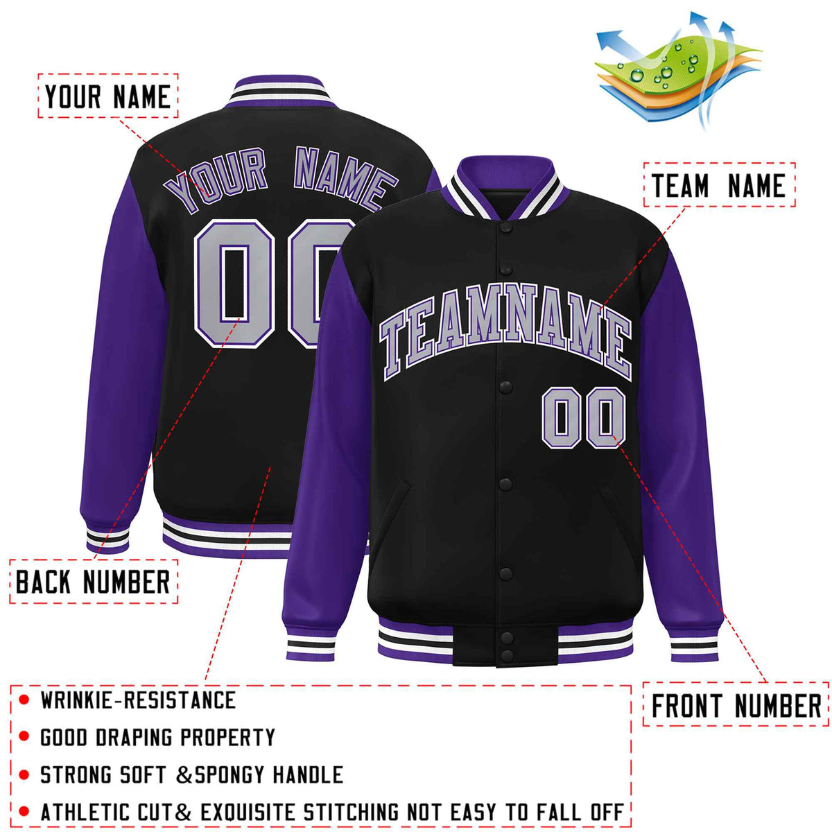 Custom Green White Raglan Sleeves Varsity Full-Snap Letterman Jacket | KXKSHOP