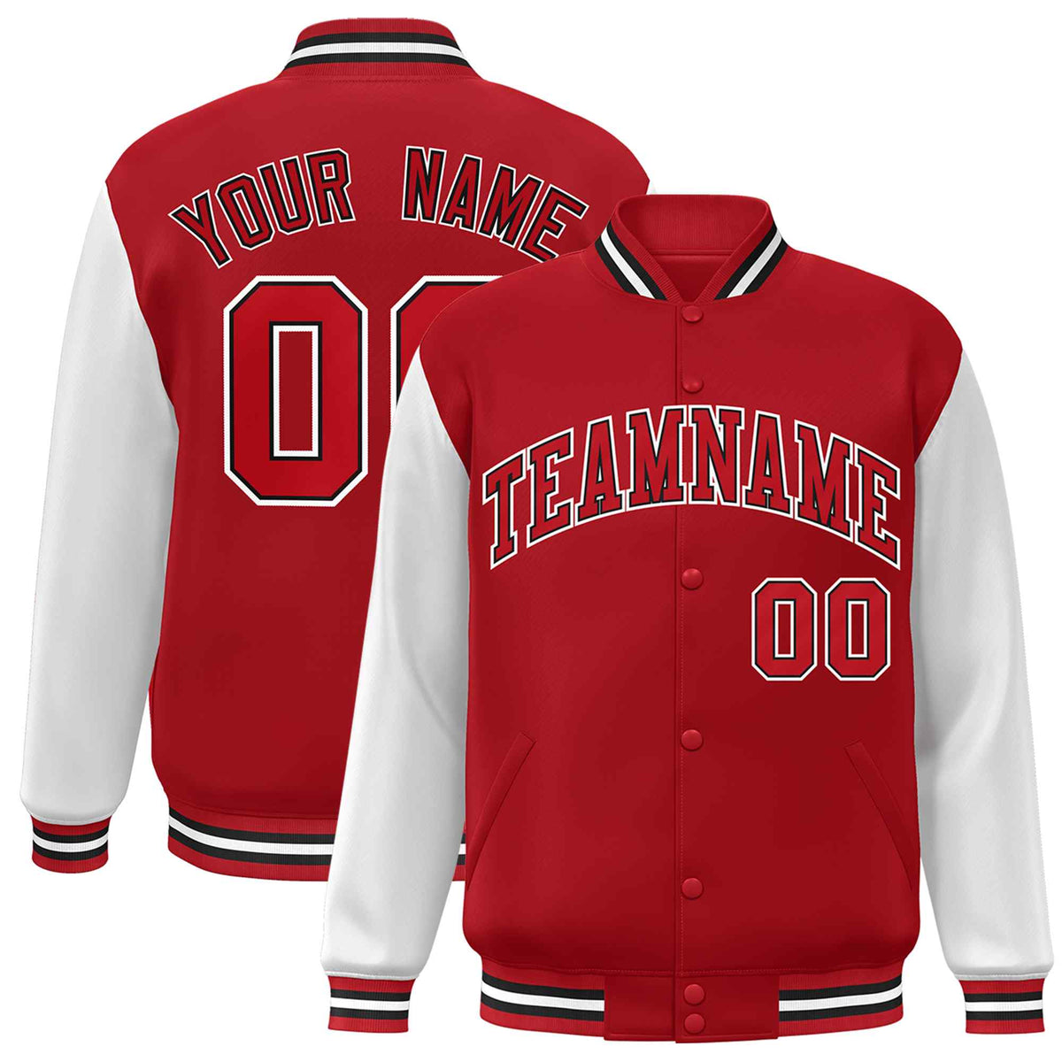 Custom Red Red-Black Raglan Sleeves Varsity Full-Snap Letterman Jacket | KXKSHOP