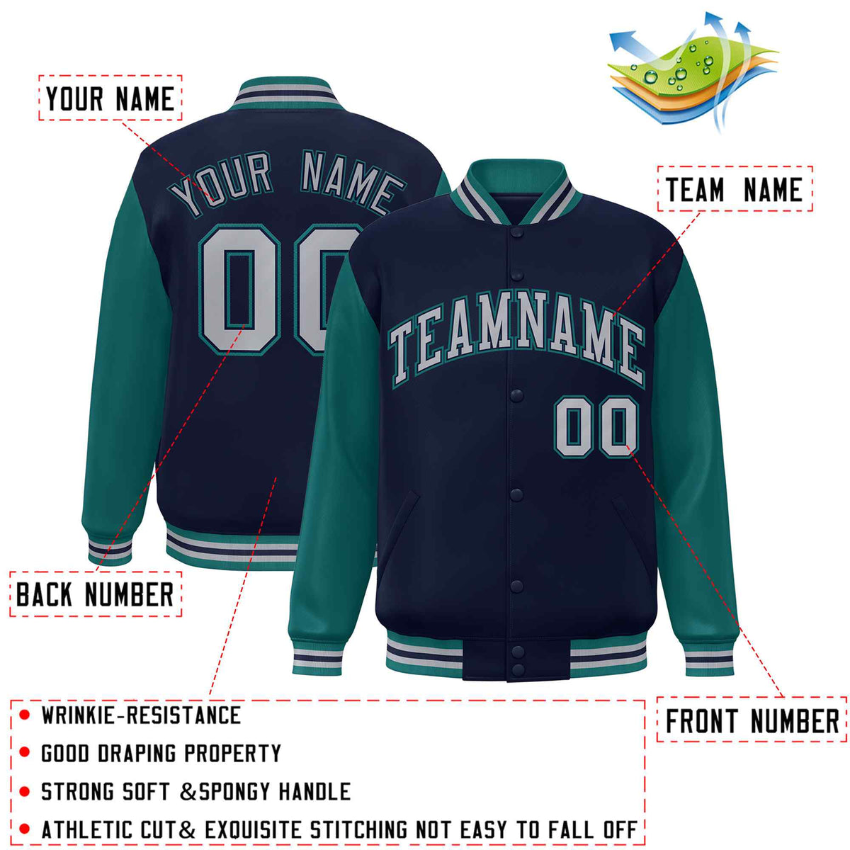 Custom Green White Raglan Sleeves Varsity Full-Snap Letterman Jacket | KXKSHOP