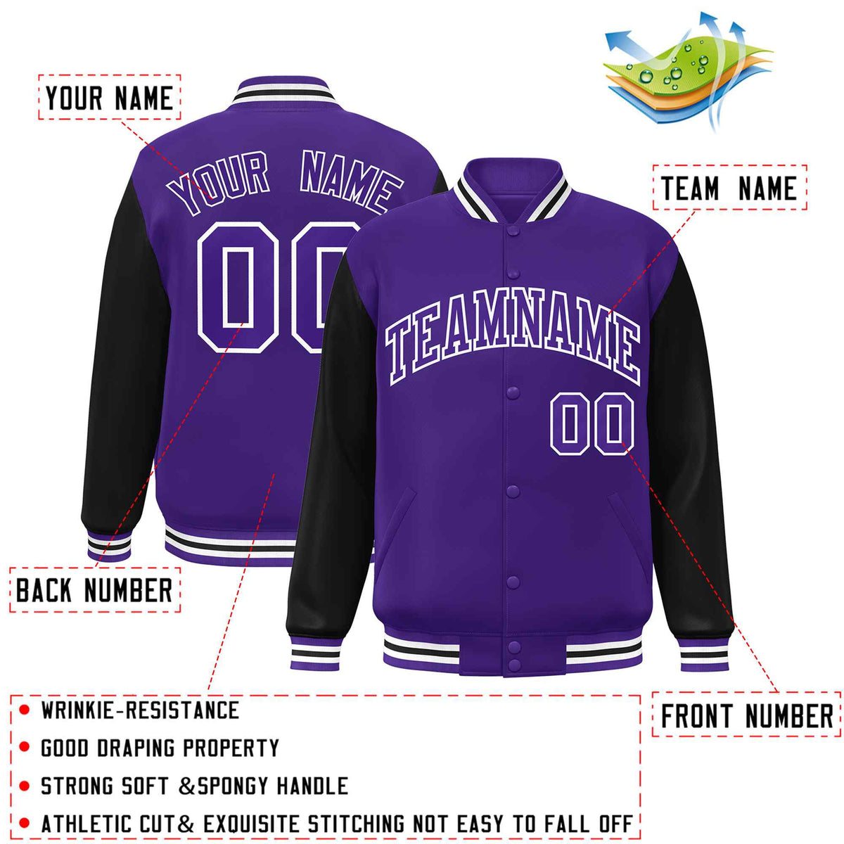 Custom Green White Raglan Sleeves Varsity Full-Snap Letterman Jacket | KXKSHOP