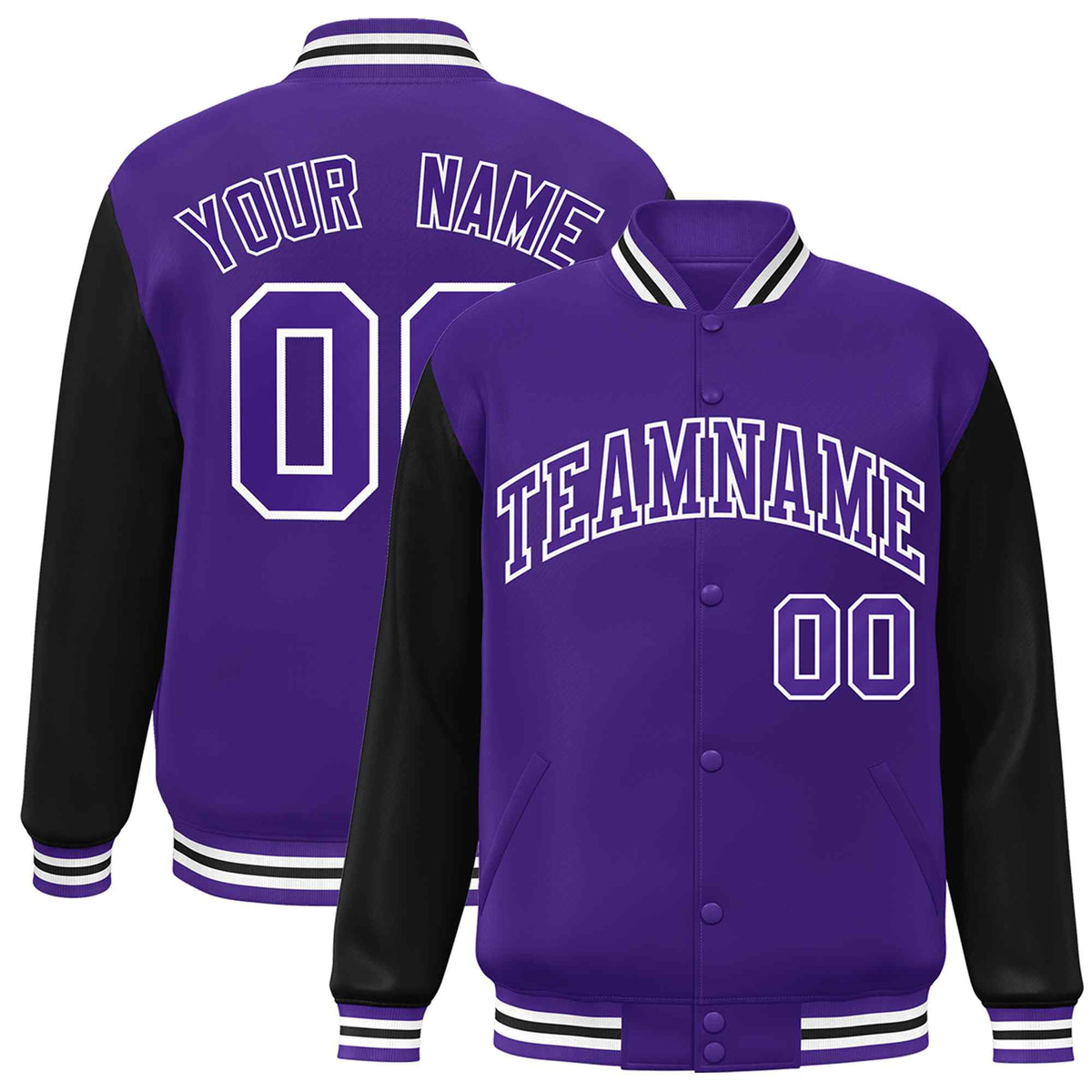 Custom Purple Purple-White Raglan Sleeves Varsity Full-Snap Letterman Jacket | KXKSHOP