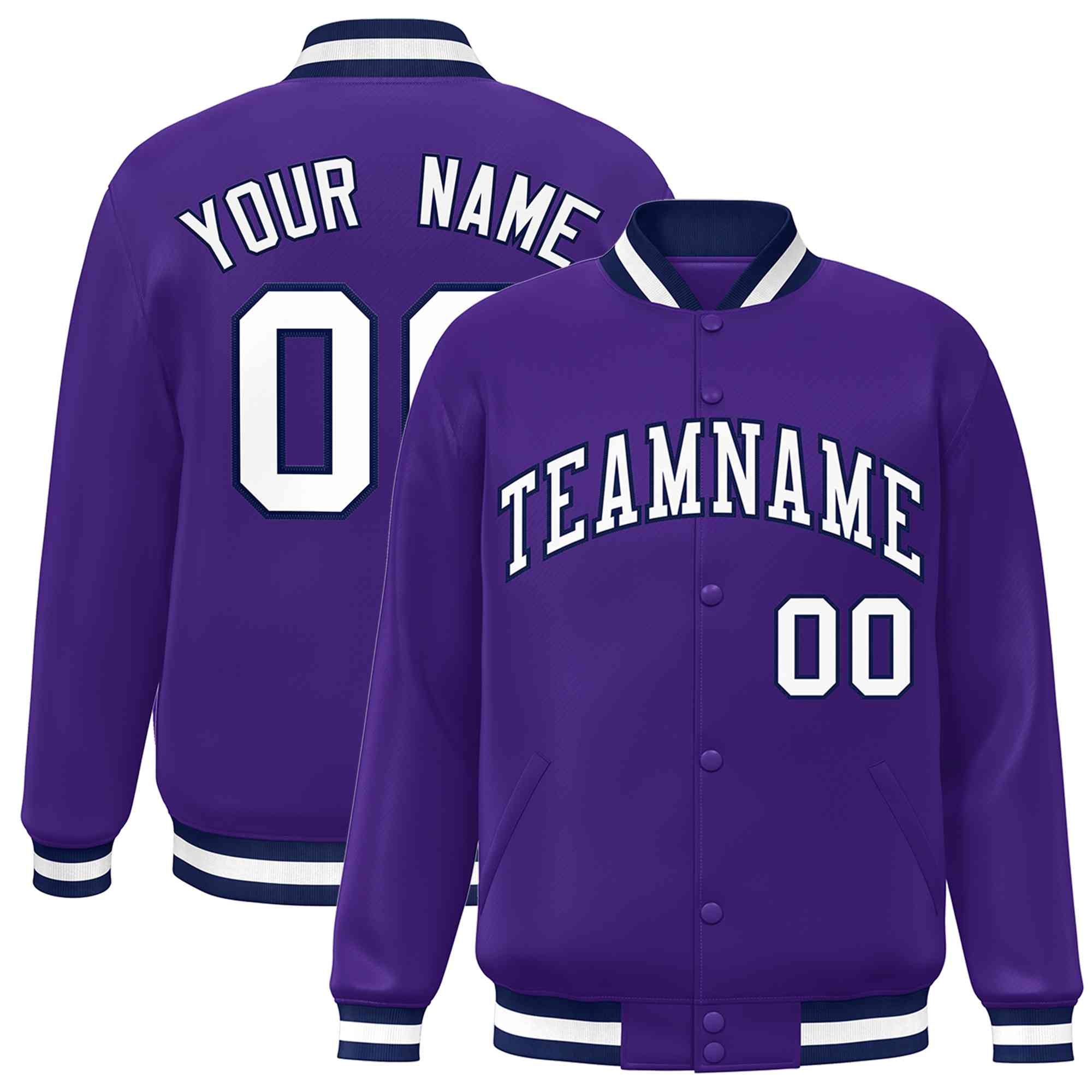 Custom Purple White-Navy Classic Style Varsity Full-Snap Letterman Jacket