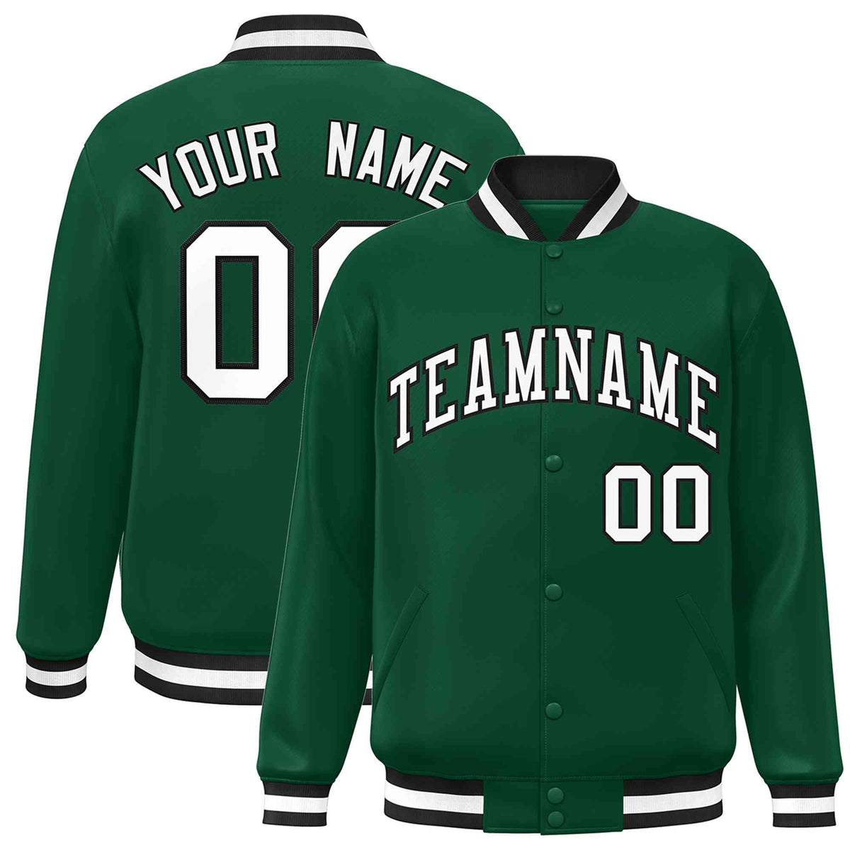 Custom Green White-Black Classic Style Varsity Full-Snap Letterman Jacket