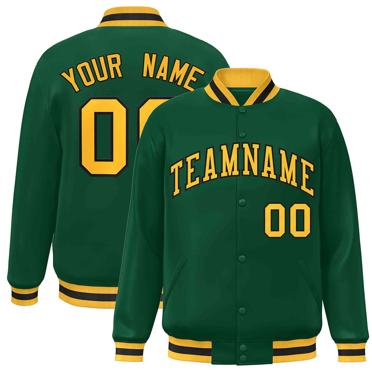 Custom Green Gold-Black Classic Style Varsity Full-Snap Letterman Jacket