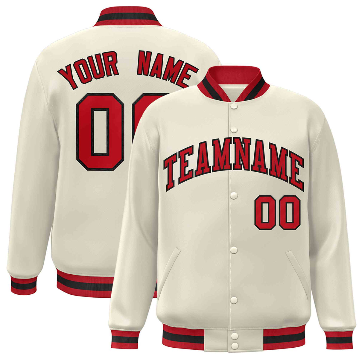 Custom Khaki Red-Black Classic Style Varsity Full-Snap Letterman Jacket