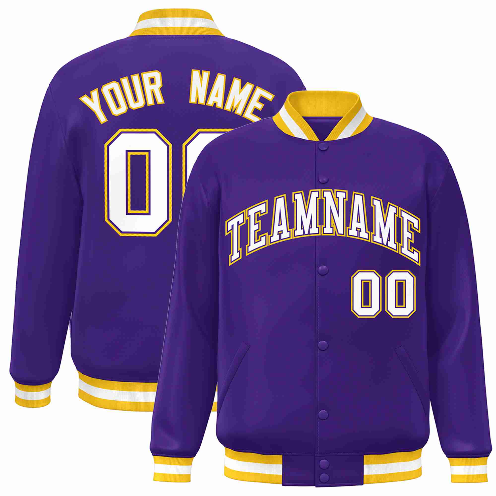 Custom Purple White-Purple Classic Style Varsity Full-Snap Letterman Jacket