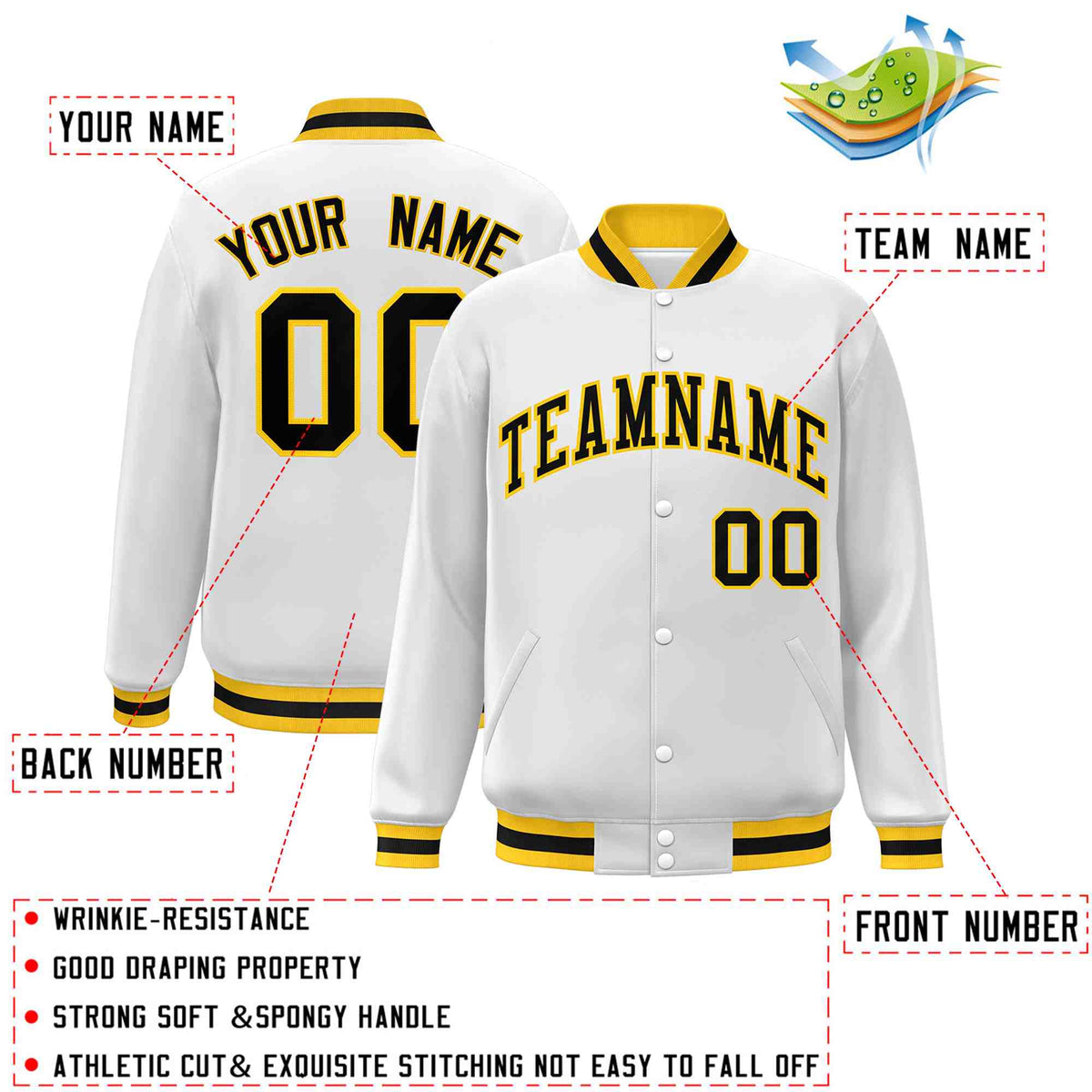 Custom White Black-Gray Classic Style Varsity Full-Snap Letterman Jacket | KXKSHOP