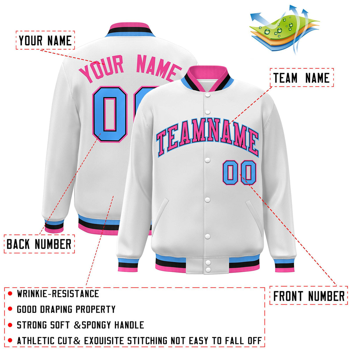 Custom White Black-Gray Classic Style Varsity Full-Snap Letterman Jacket | KXKSHOP