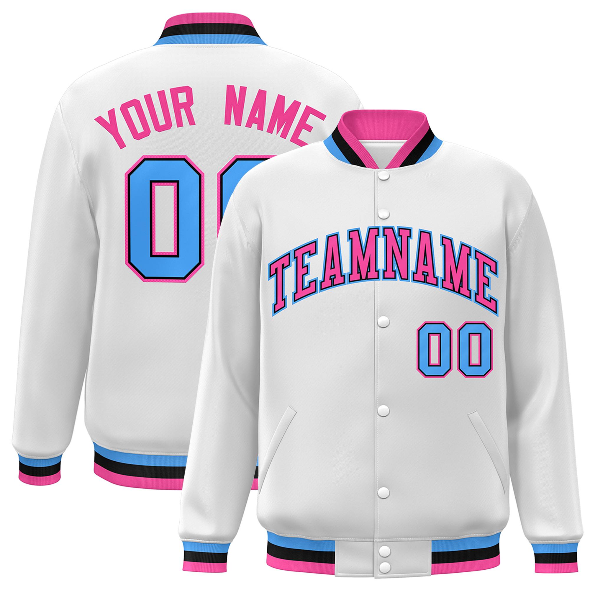 Custom White Black-Gray Classic Style Varsity Full-Snap Letterman Jacket | KXKSHOP
