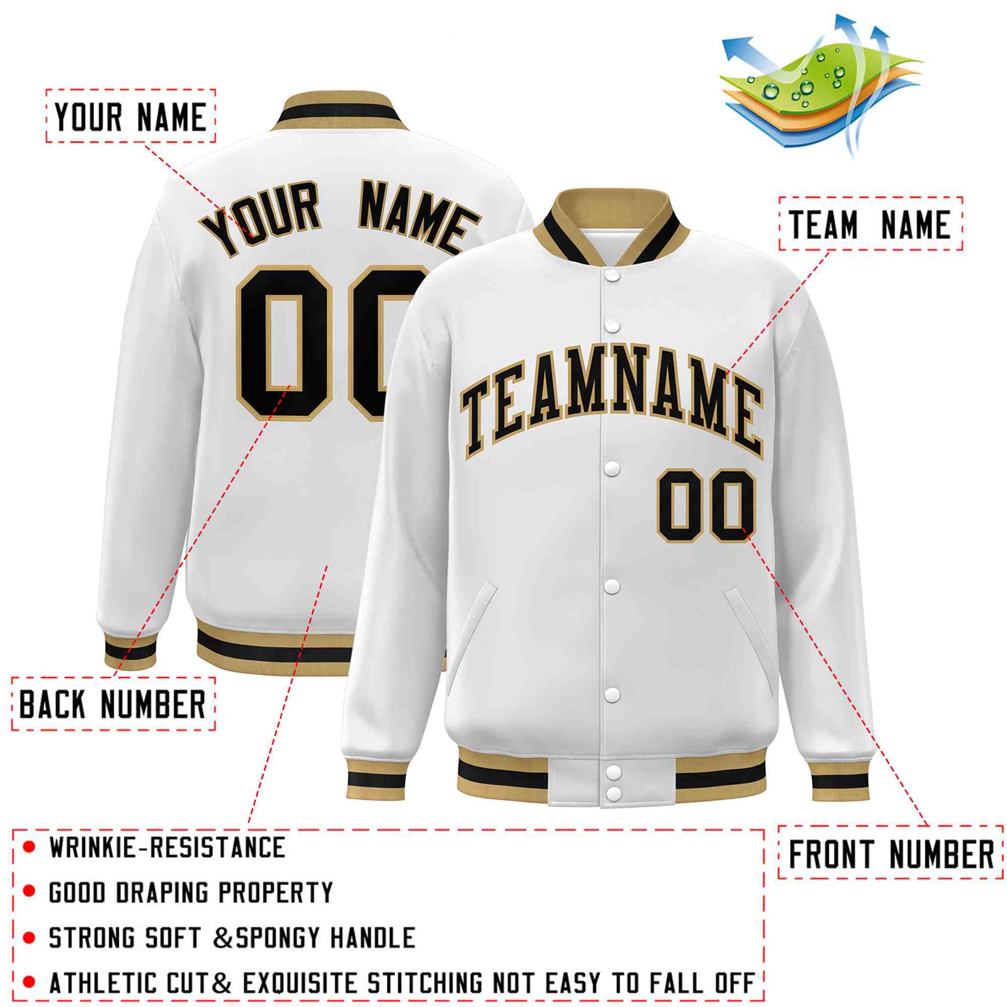 Custom White Black-Gray Classic Style Varsity Full-Snap Letterman Jacket | KXKSHOP