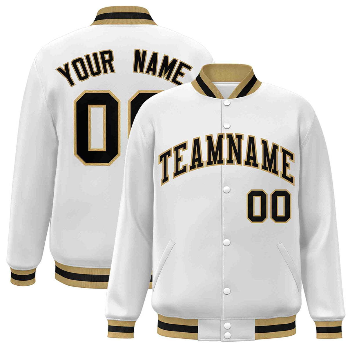 Custom White Black-Gray Classic Style Varsity Full-Snap Letterman Jacket | KXKSHOP