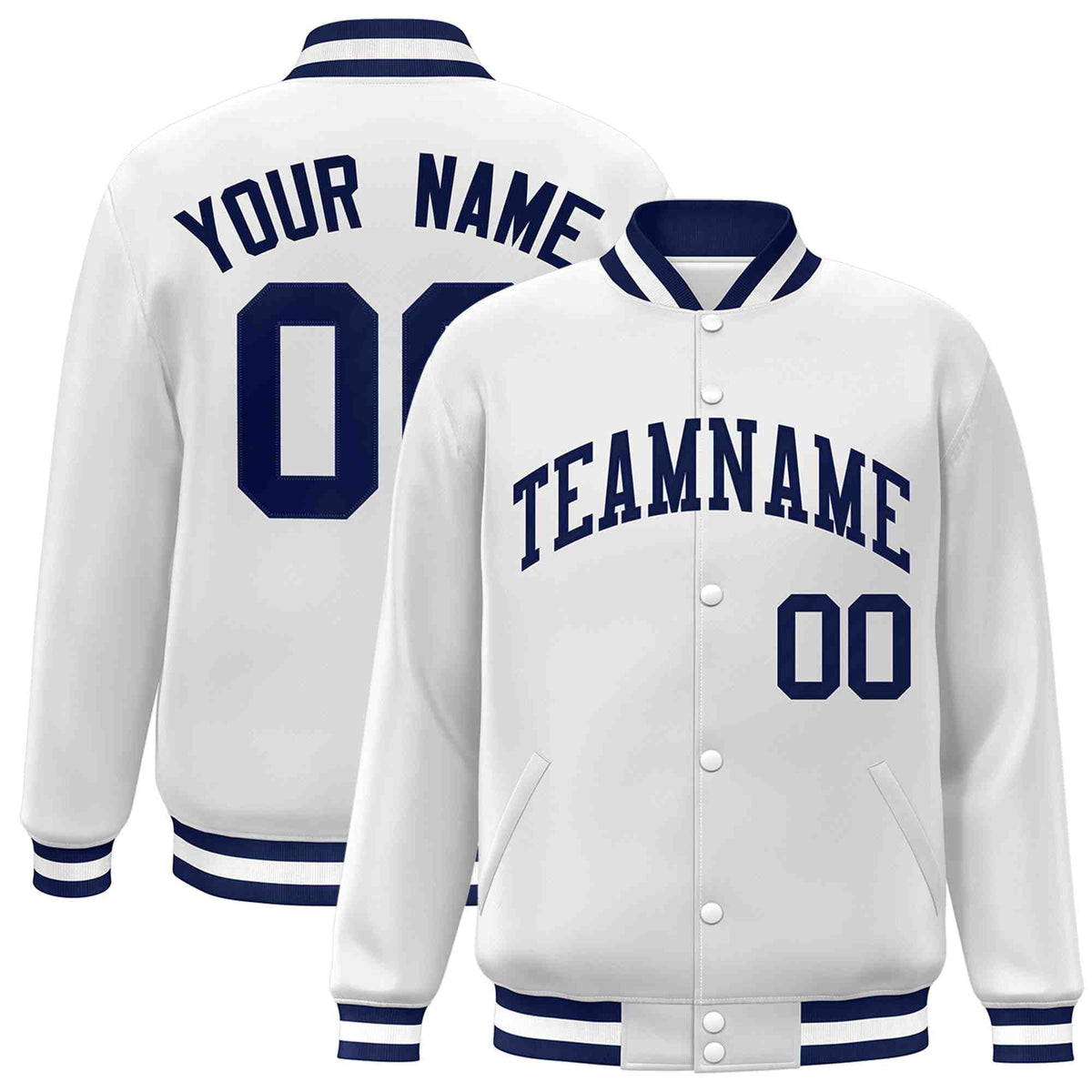 Custom White Black-Gray Classic Style Varsity Full-Snap Letterman Jacket | KXKSHOP