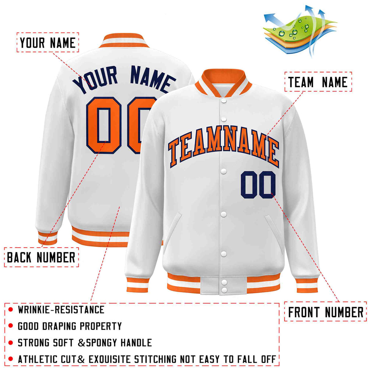 Custom White Black-Gray Classic Style Varsity Full-Snap Letterman Jacket | KXKSHOP