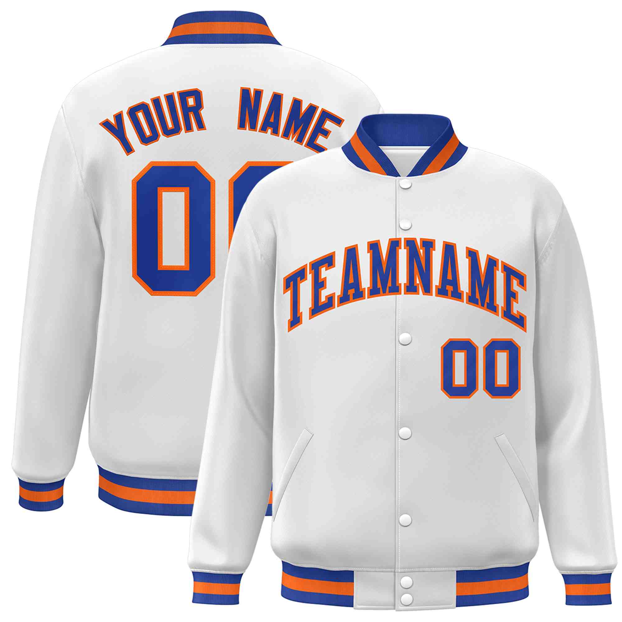 Custom White Black-Gray Classic Style Varsity Full-Snap Letterman Jacket | KXKSHOP