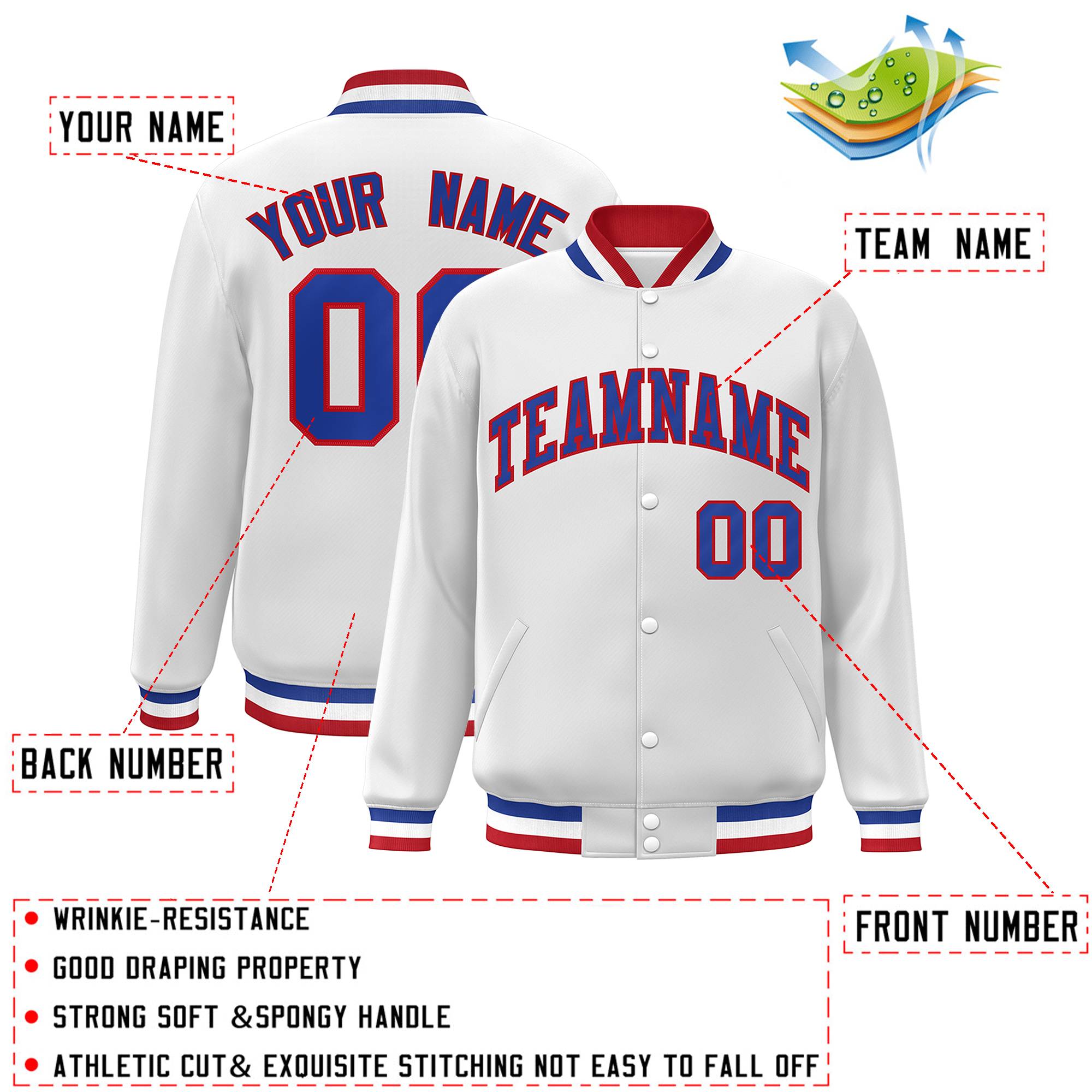 Custom White Black-Gray Classic Style Varsity Full-Snap Letterman Jacket | KXKSHOP