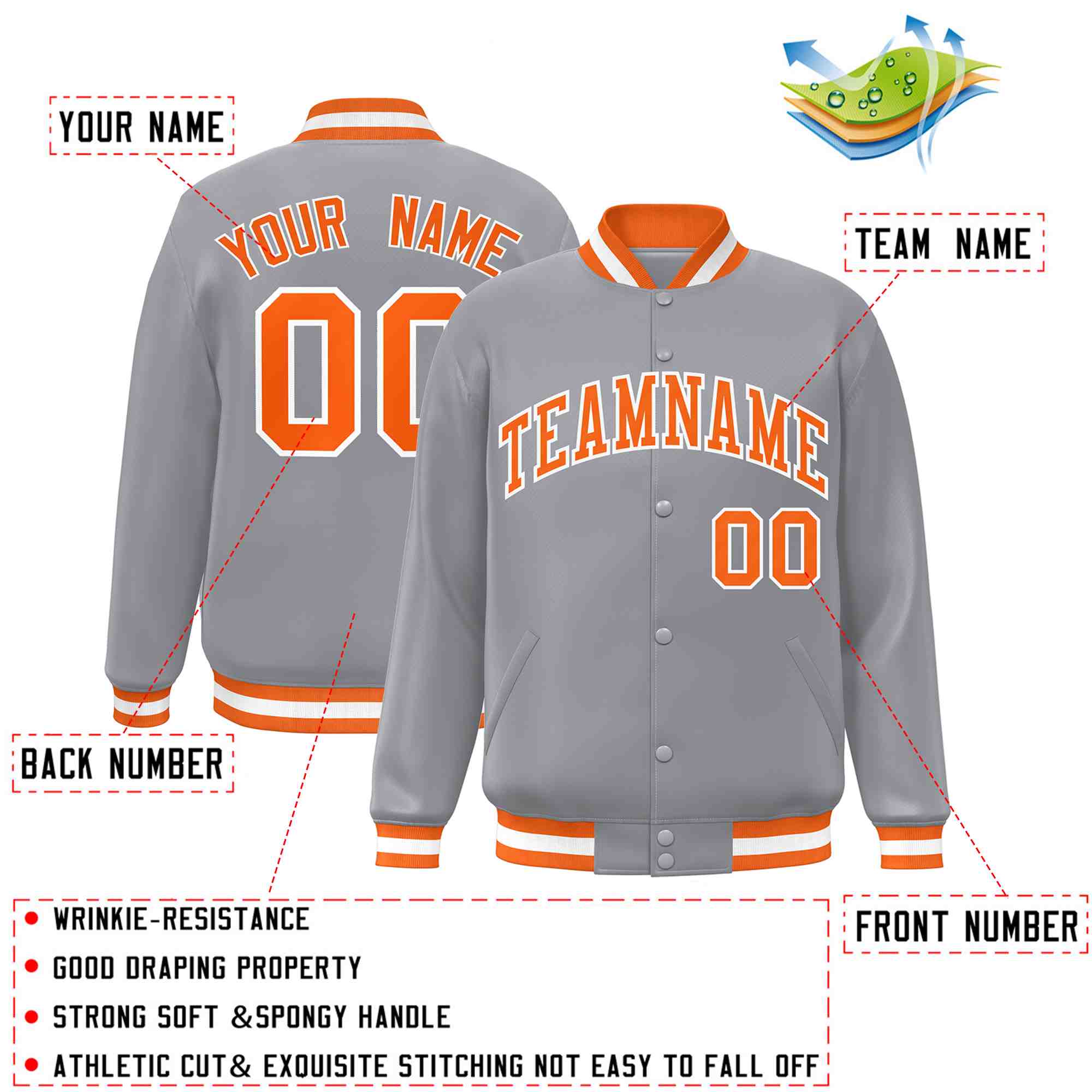 Custom White Black-Gray Classic Style Varsity Full-Snap Letterman Jacket | KXKSHOP
