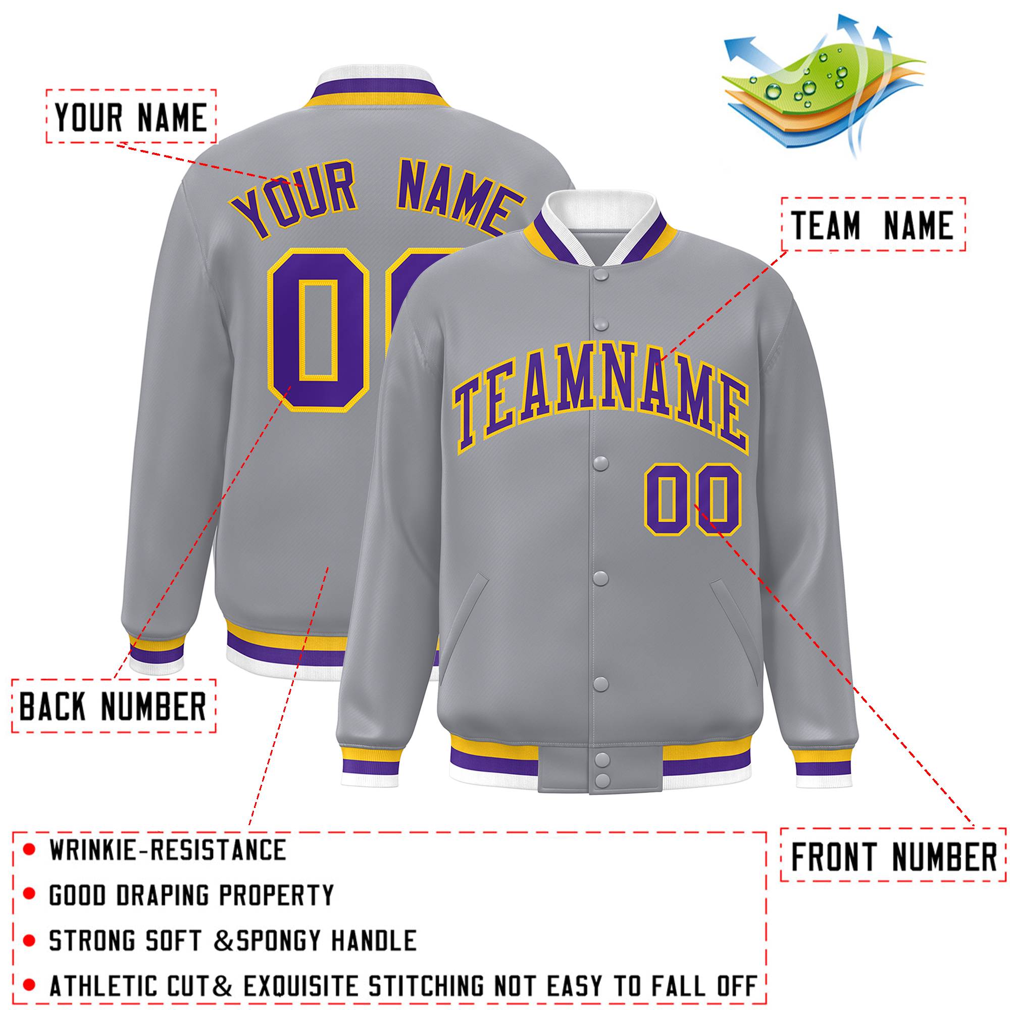 Custom White Black-Gray Classic Style Varsity Full-Snap Letterman Jacket | KXKSHOP