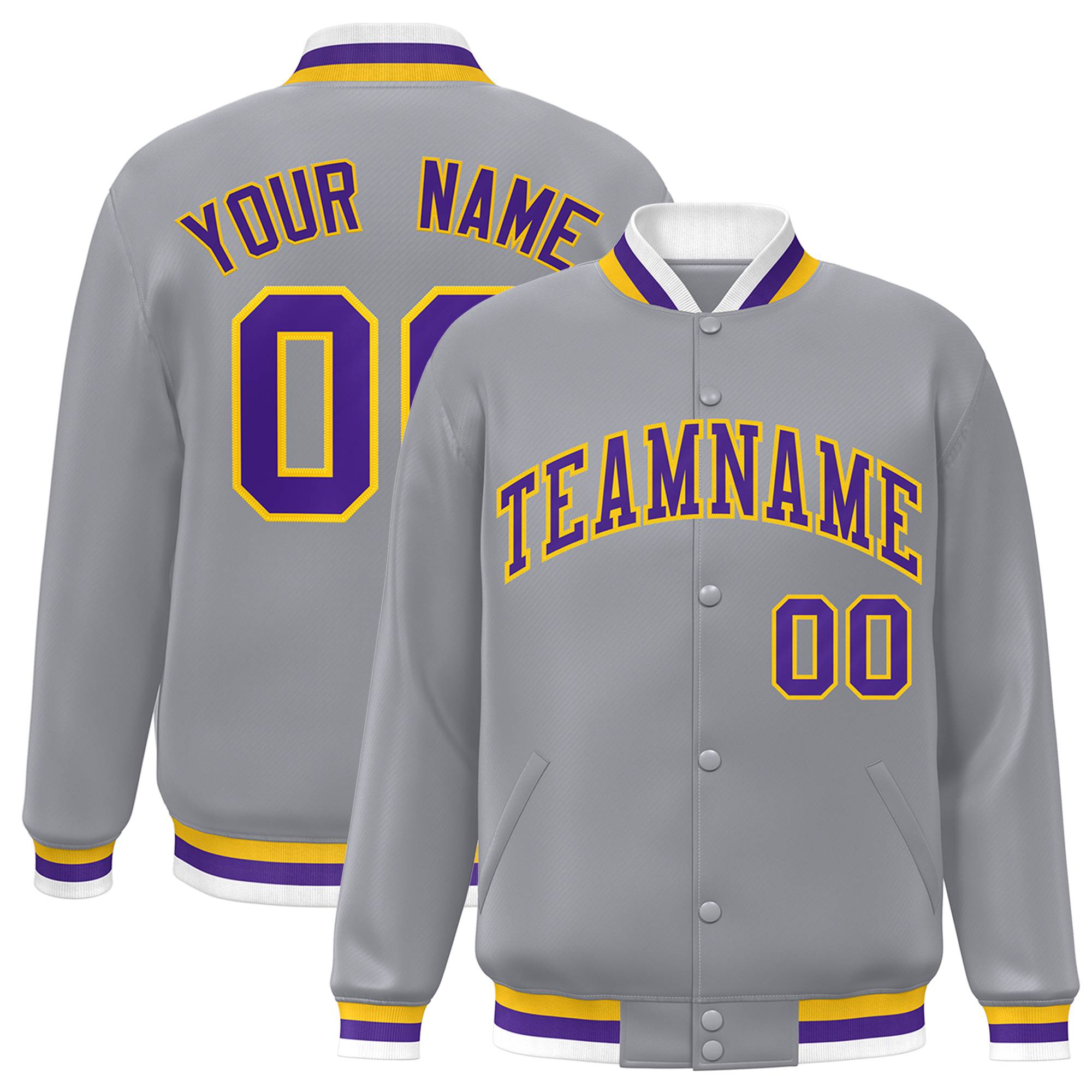 Custom White Black-Gray Classic Style Varsity Full-Snap Letterman Jacket | KXKSHOP