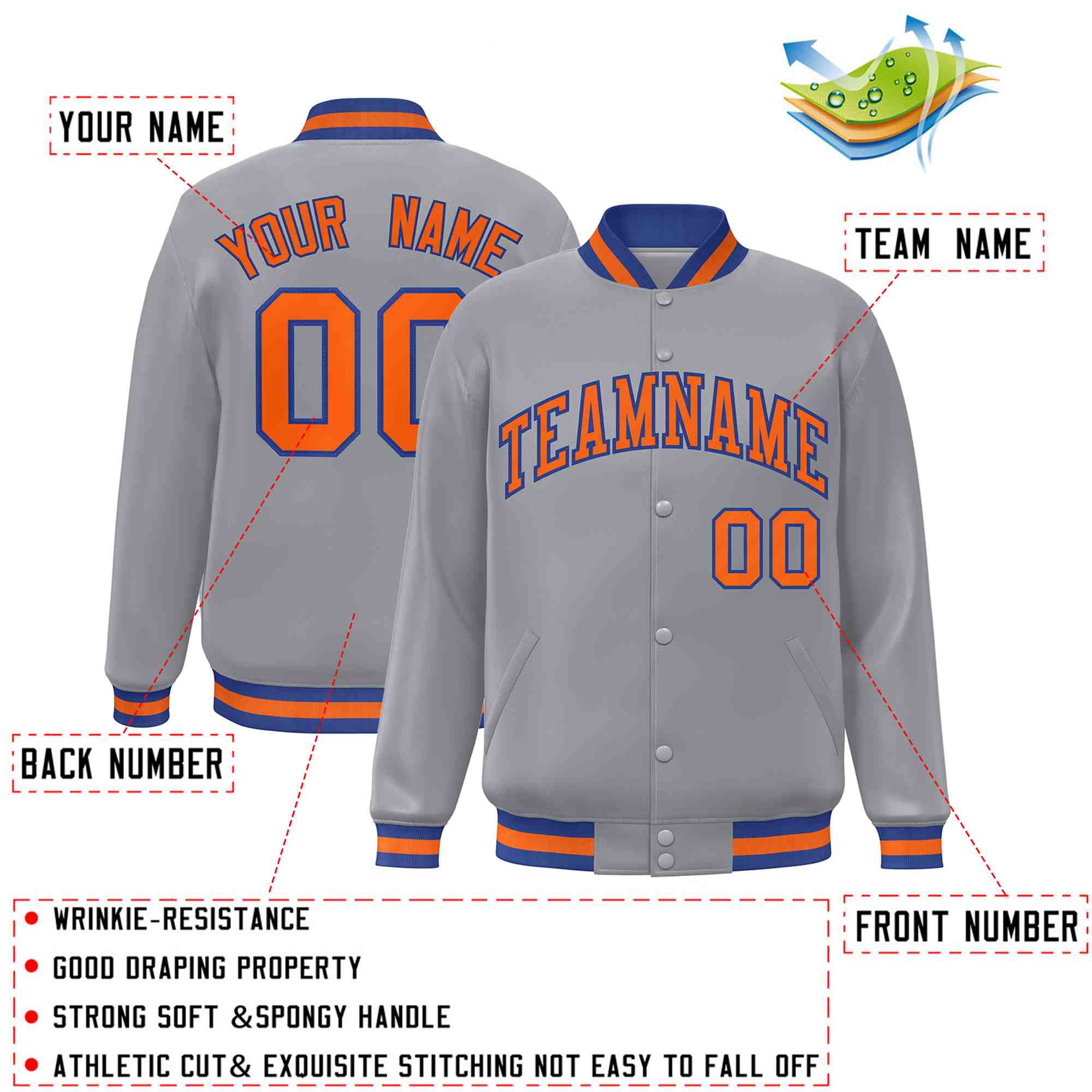 Custom White Black-Gray Classic Style Varsity Full-Snap Letterman Jacket | KXKSHOP