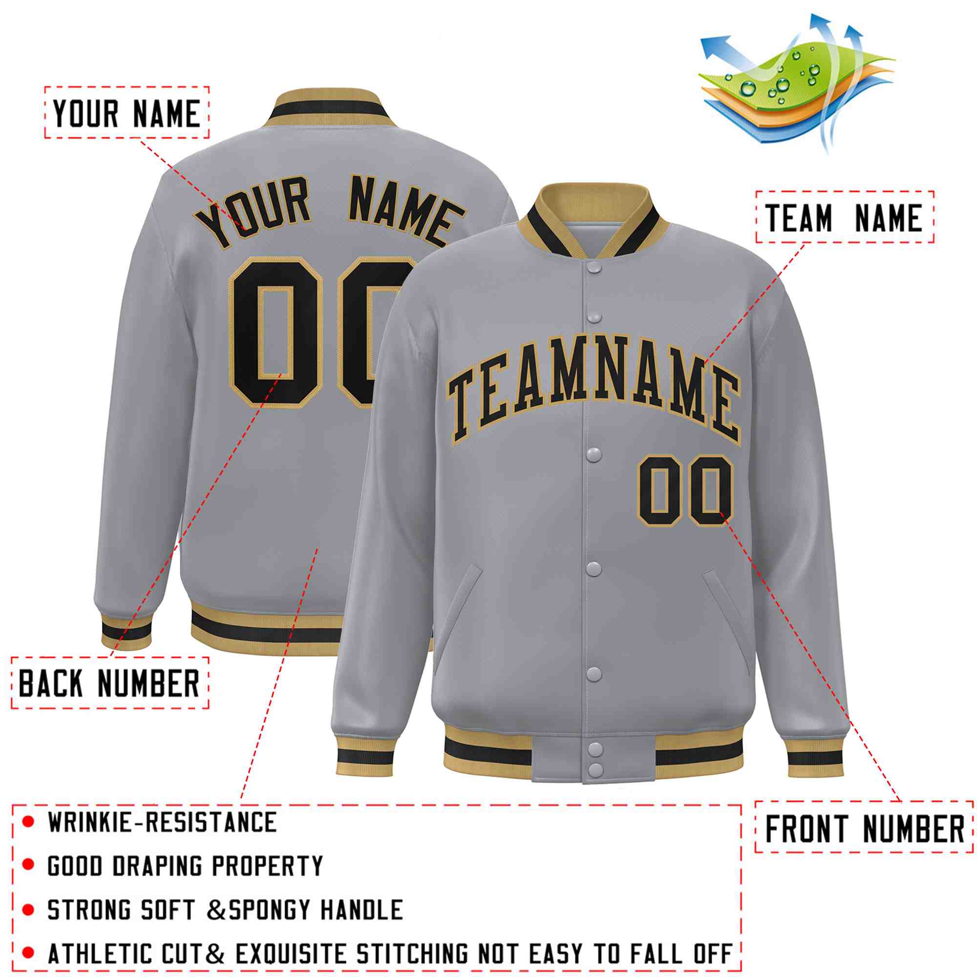 Custom White Black-Gray Classic Style Varsity Full-Snap Letterman Jacket | KXKSHOP