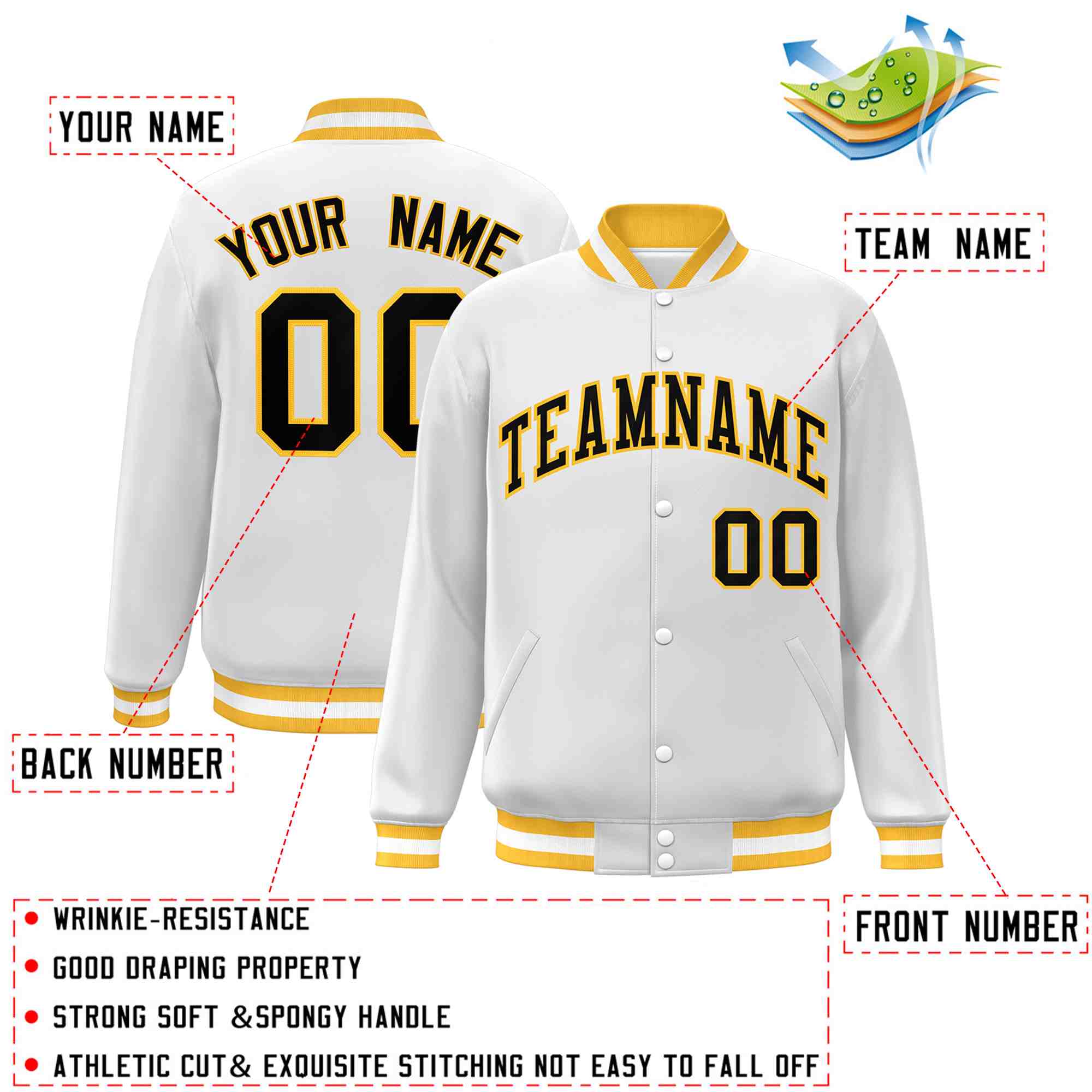 Custom White Black-Gray Classic Style Varsity Full-Snap Letterman Jacket | KXKSHOP