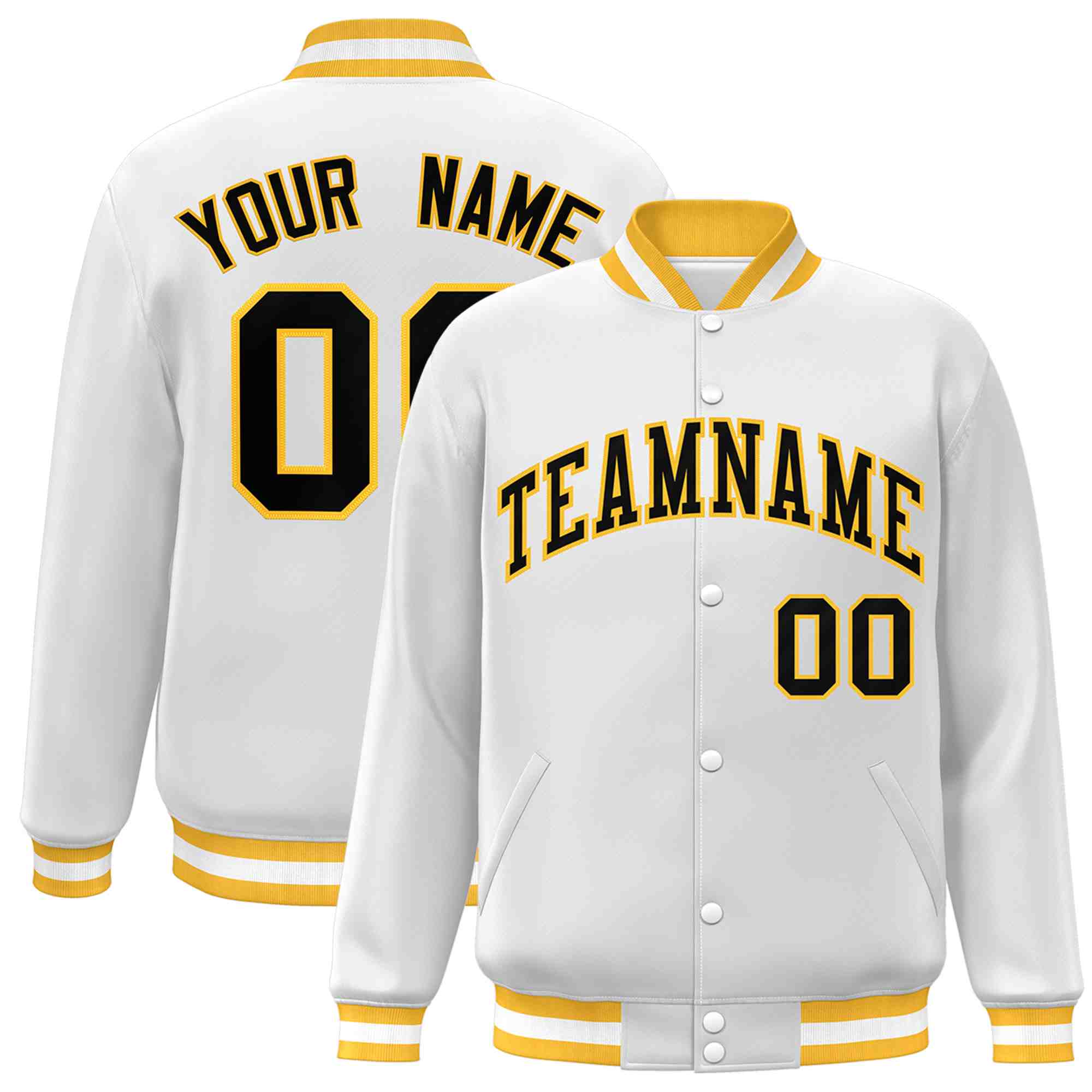 Custom White Black-Gray Classic Style Varsity Full-Snap Letterman Jacket | KXKSHOP
