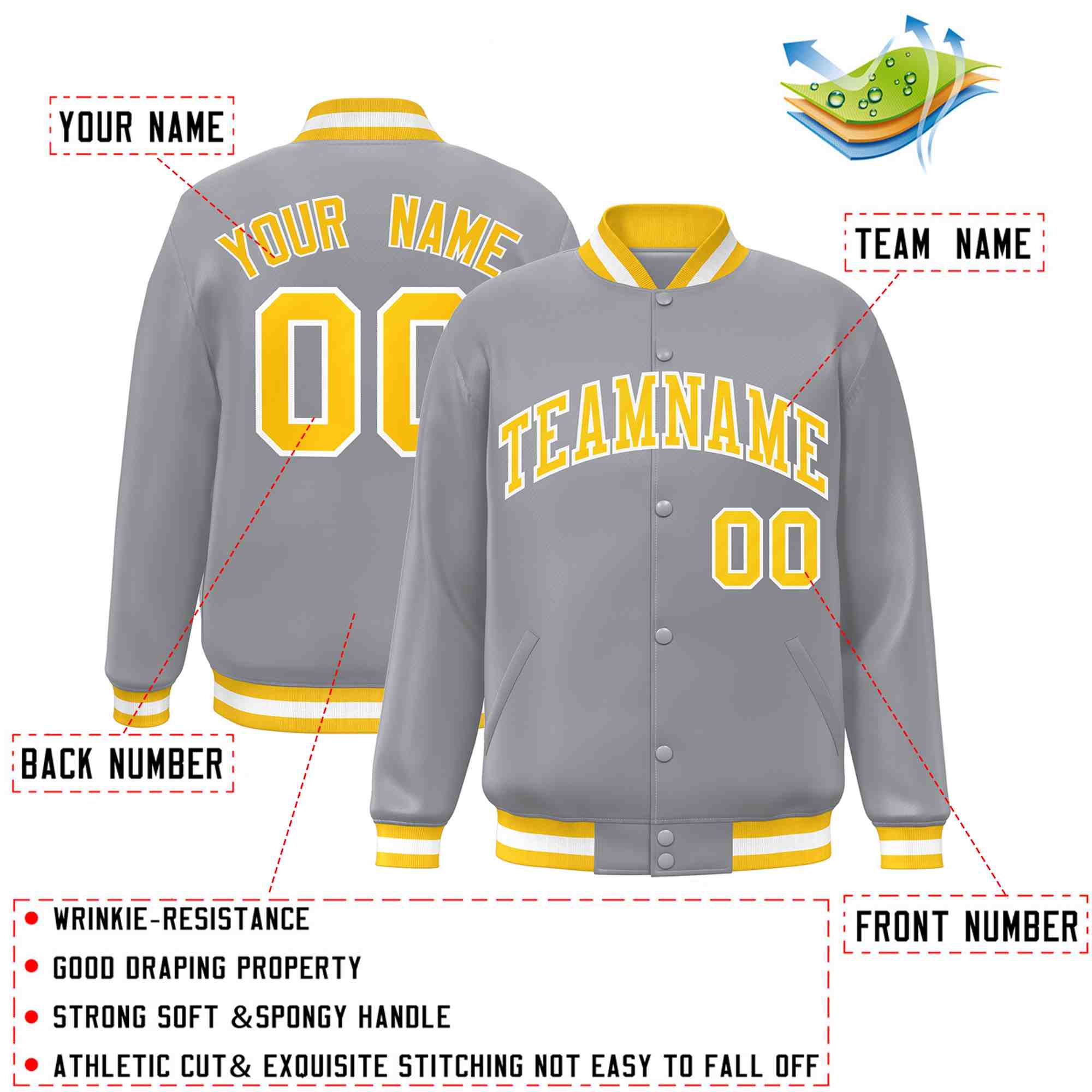 Custom White Black-Gray Classic Style Varsity Full-Snap Letterman Jacket | KXKSHOP