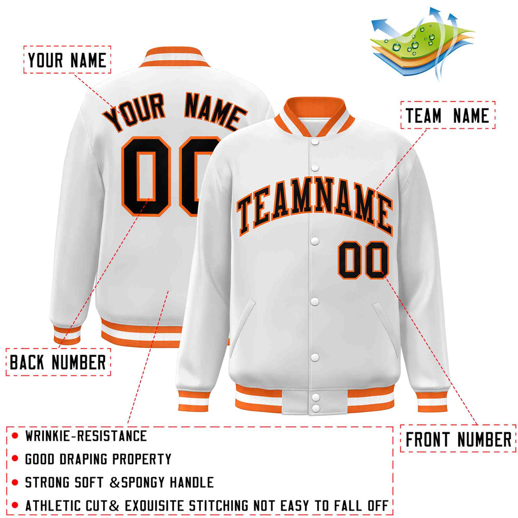 Custom White Black-Gray Classic Style Varsity Full-Snap Letterman Jacket | KXKSHOP