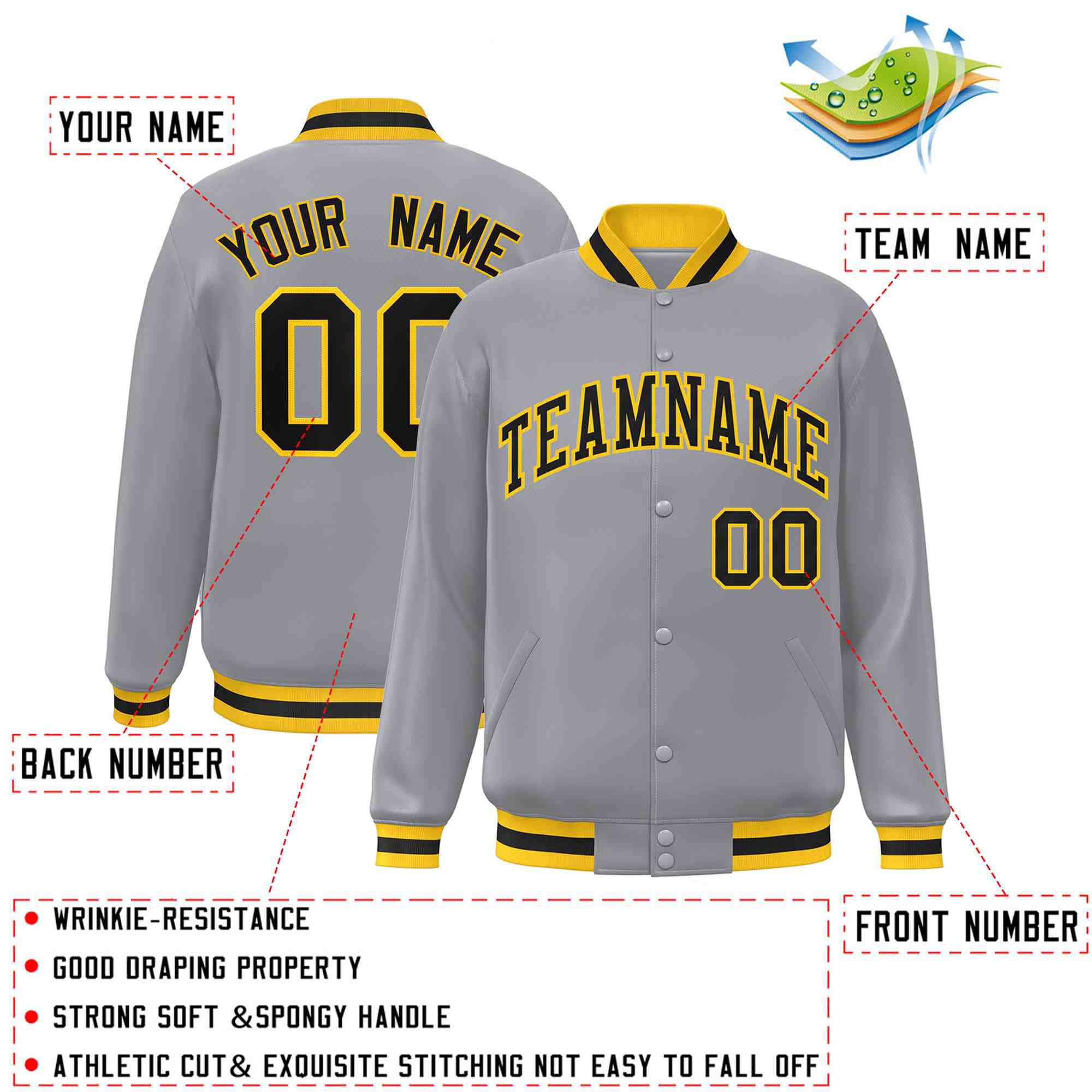 Custom White Black-Gray Classic Style Varsity Full-Snap Letterman Jacket | KXKSHOP