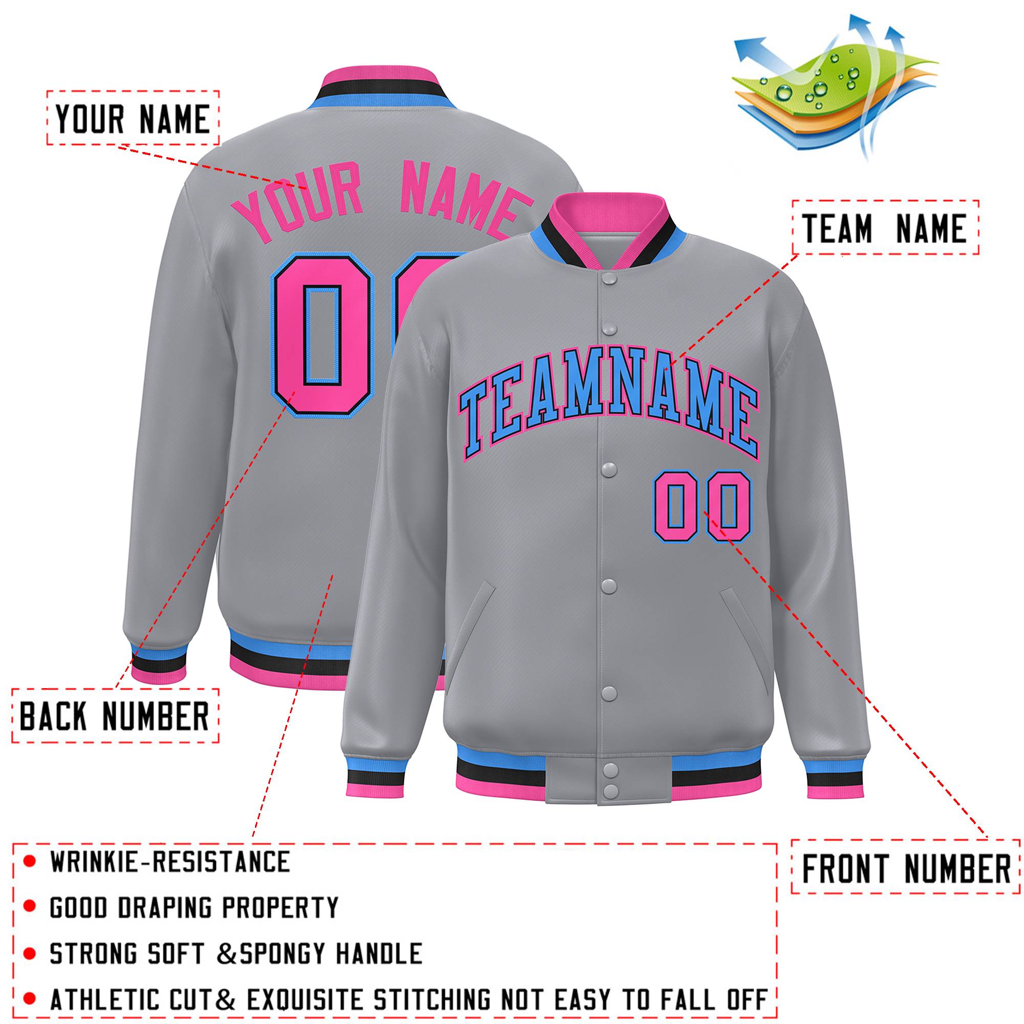 Custom White Black-Gray Classic Style Varsity Full-Snap Letterman Jacket | KXKSHOP