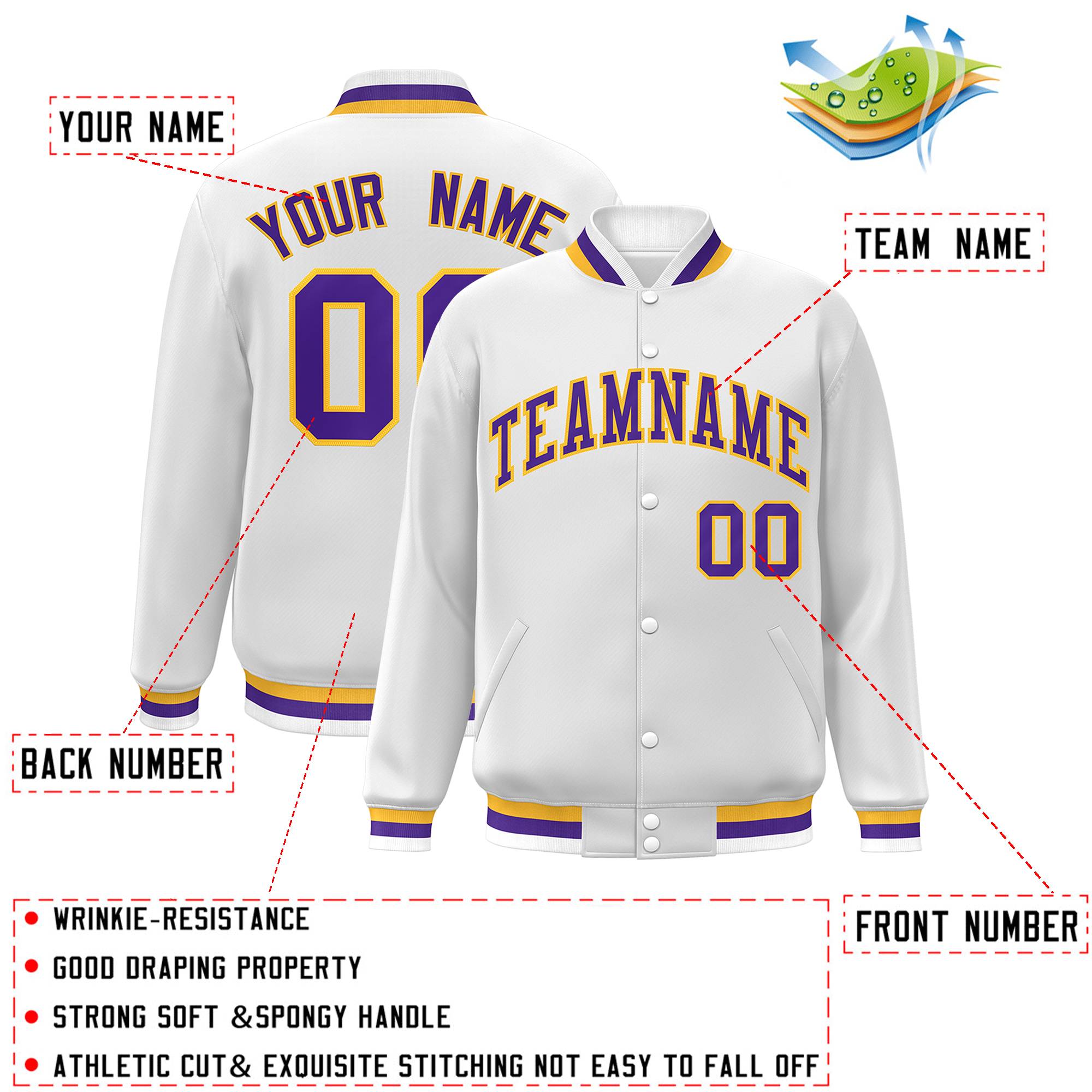 Custom White Black-Gray Classic Style Varsity Full-Snap Letterman Jacket | KXKSHOP